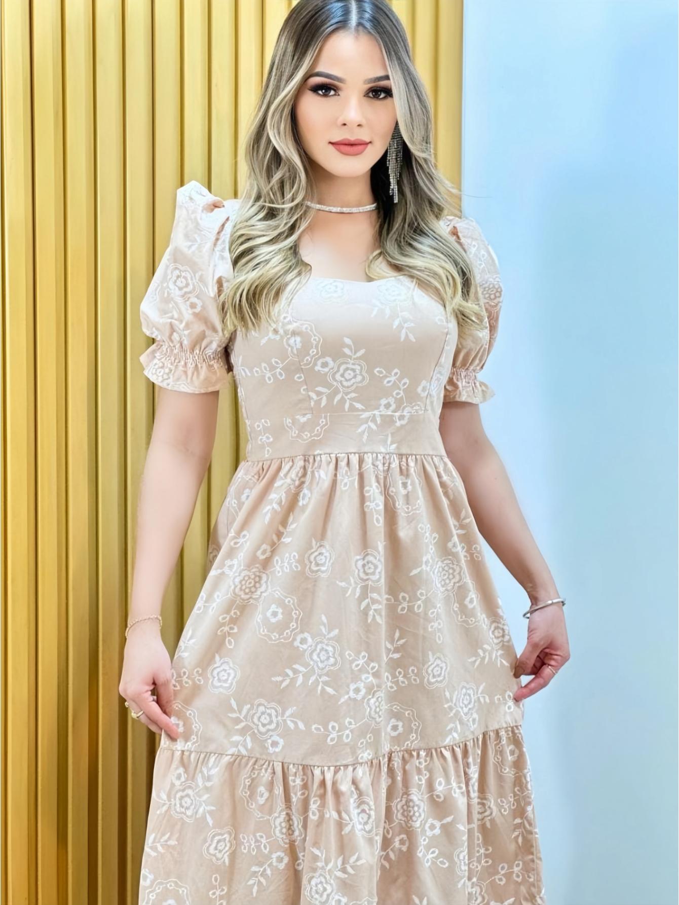 Vestido longo luxo manga curto 3 marias