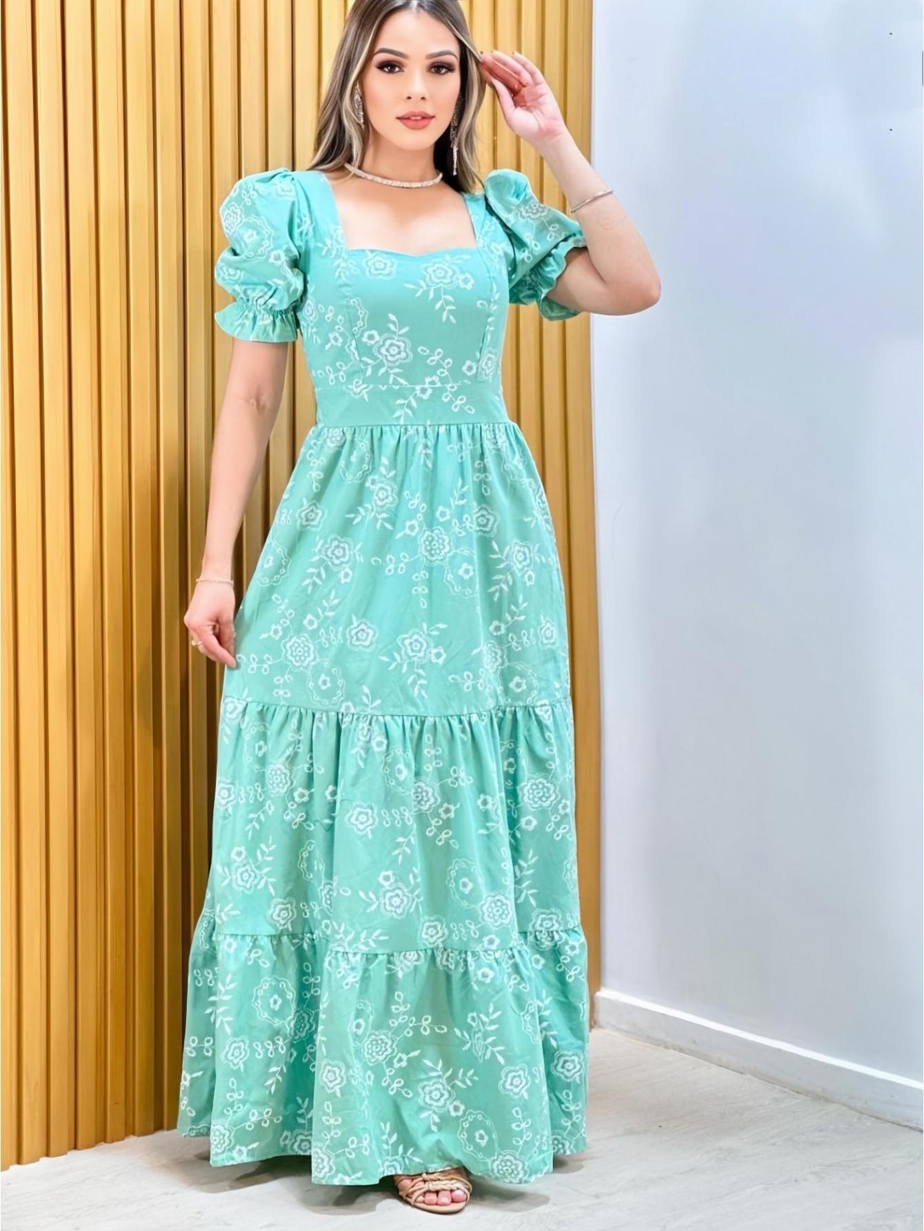 Vestido longo luxo manga curto 3 marias