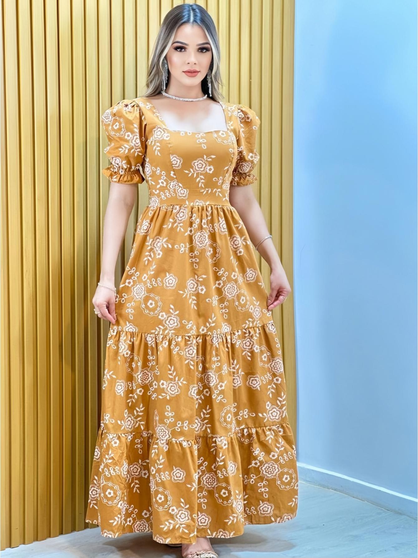 Vestido longo luxo manga curto 3 marias
