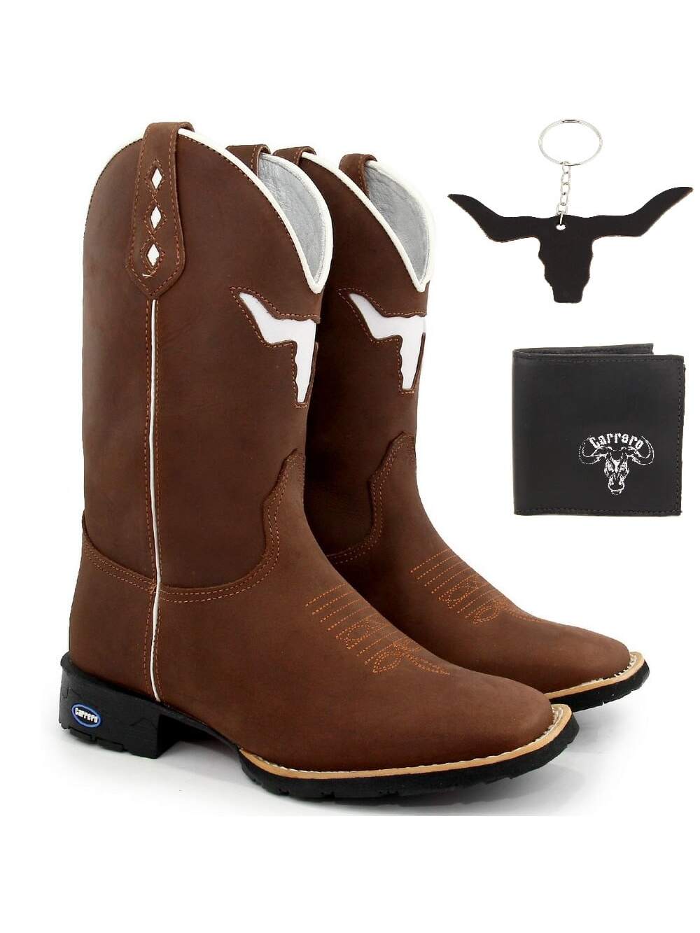 Django Bota Botina Texana Country Cara de Boi Cano Longo Bordado Bico Quadrado Django
