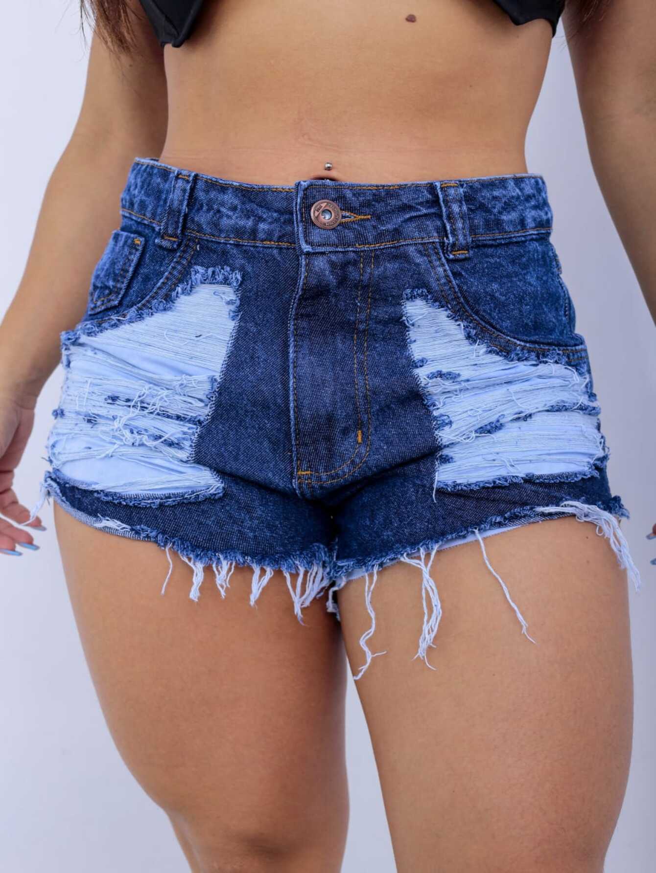 Shorts Feminino Azul Escuro Detonadinho Sensação Do Momento