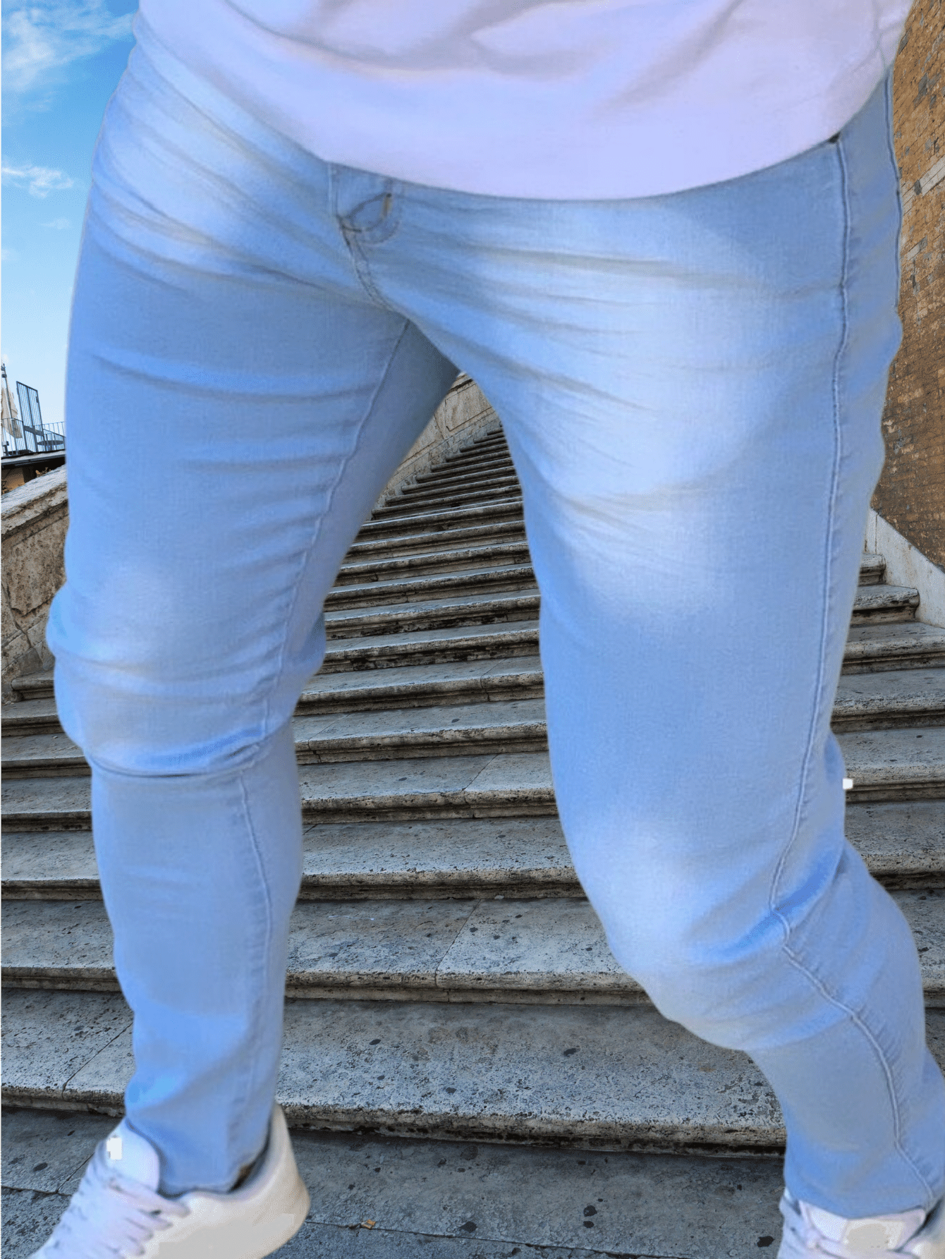 Calça Jeans Masculina Slim Original Elastano Roupas Masculina Cor Azul e Branco direto da fábrica