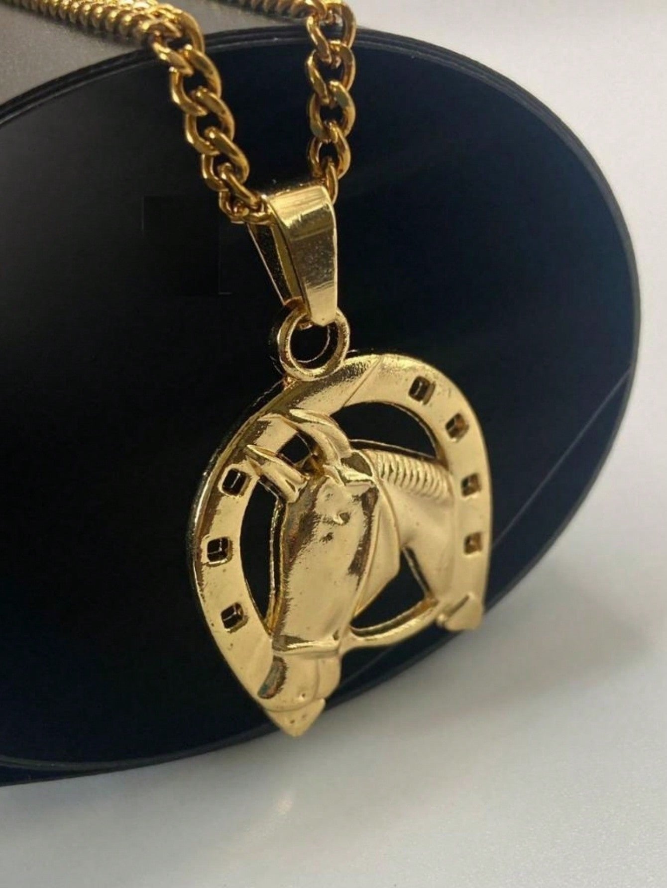 Corrente Masculino Corda De Aço Inox Colares Pra Feminina Banhado A Ouro Com Pingente De Folheado Cabeça De Cavalo