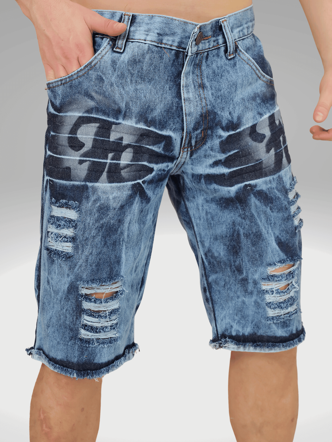 Kit 3 Bermuda Jeans Tradicional masculino Rasgada Casual Direto Da Fábrica
