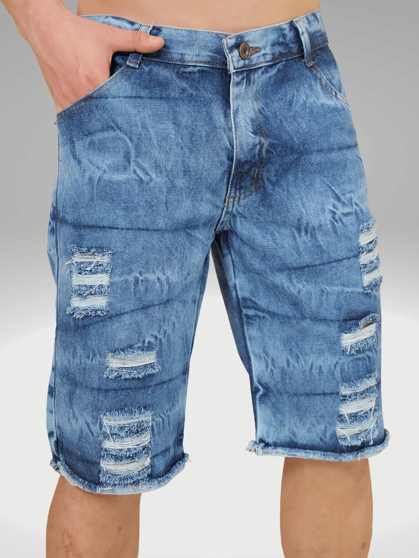 Kit 3 Bermuda Jeans Tradicional masculino Rasgada Casual Direto Da Fábrica