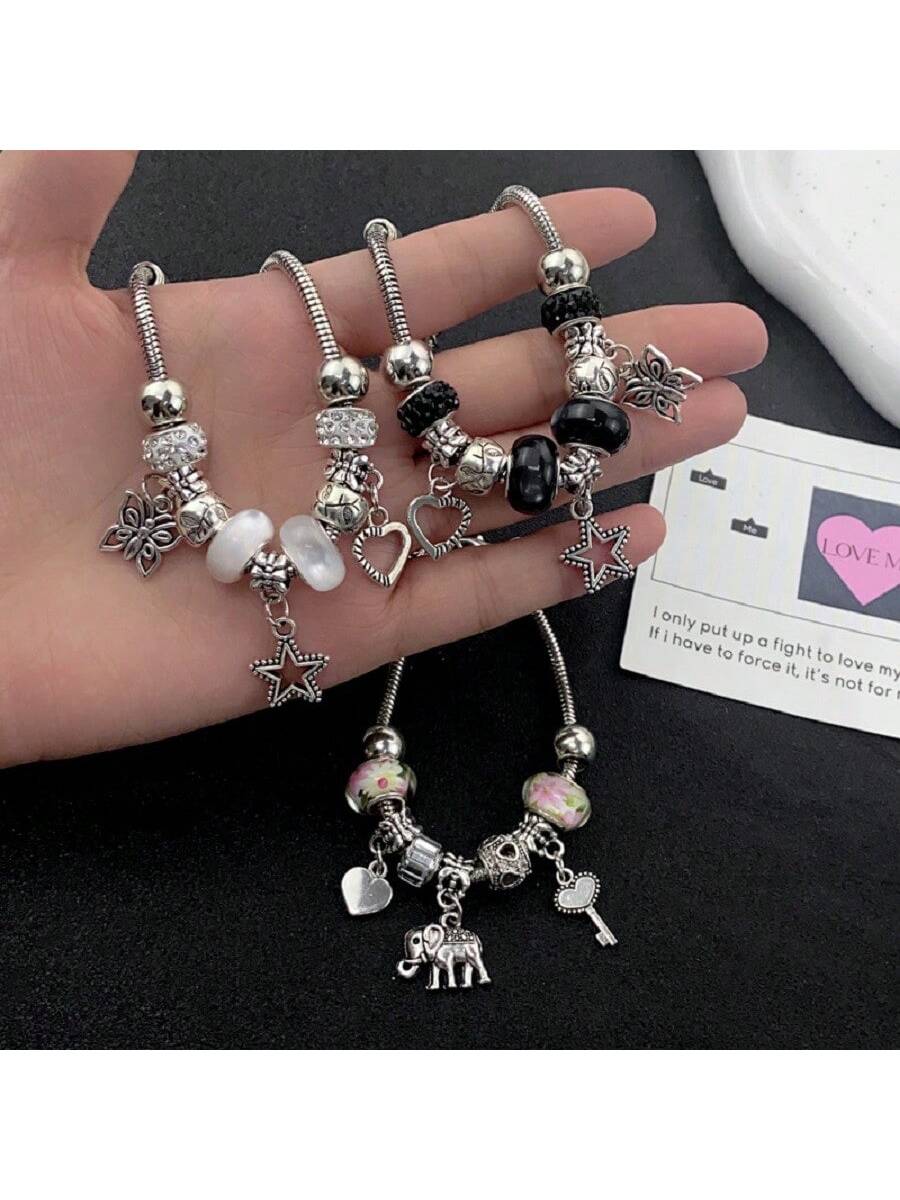 Pulseira Berloques Prata Estilo Feminina Presente (Modelo aleatório)