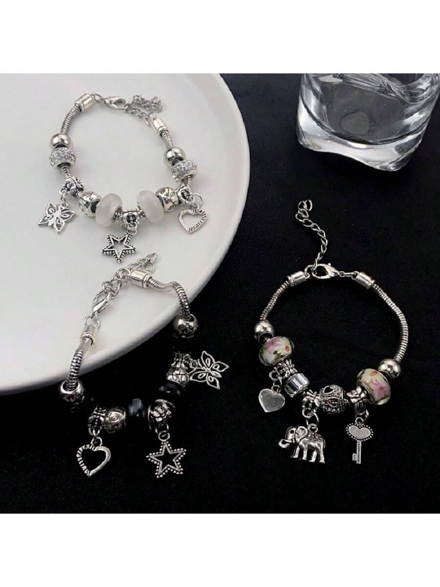 Pulseira Berloques Prata Estilo Feminina Presente (Modelo aleatório)