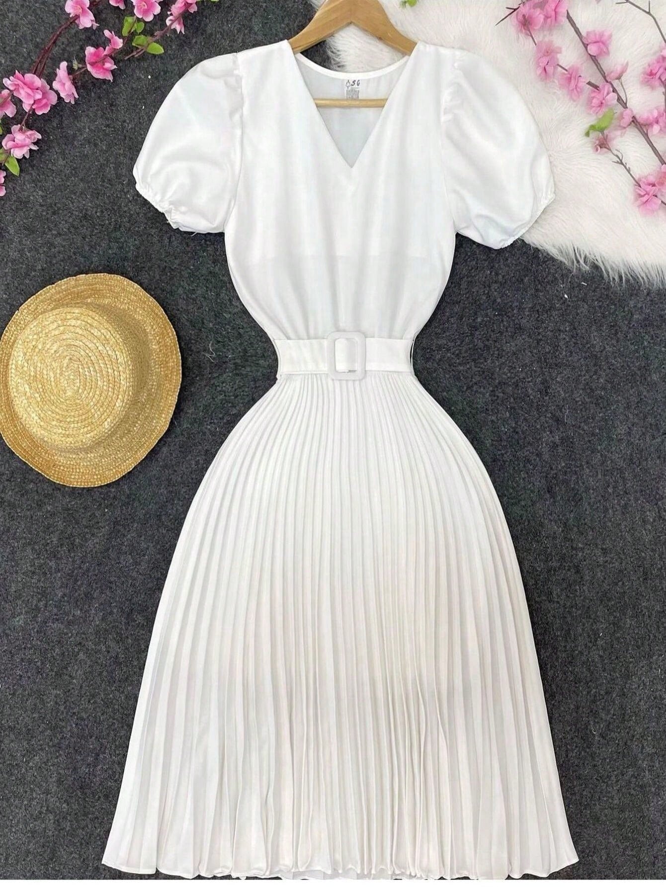 Vestido plissada lisa MIDI Rodado Moda Evangelica