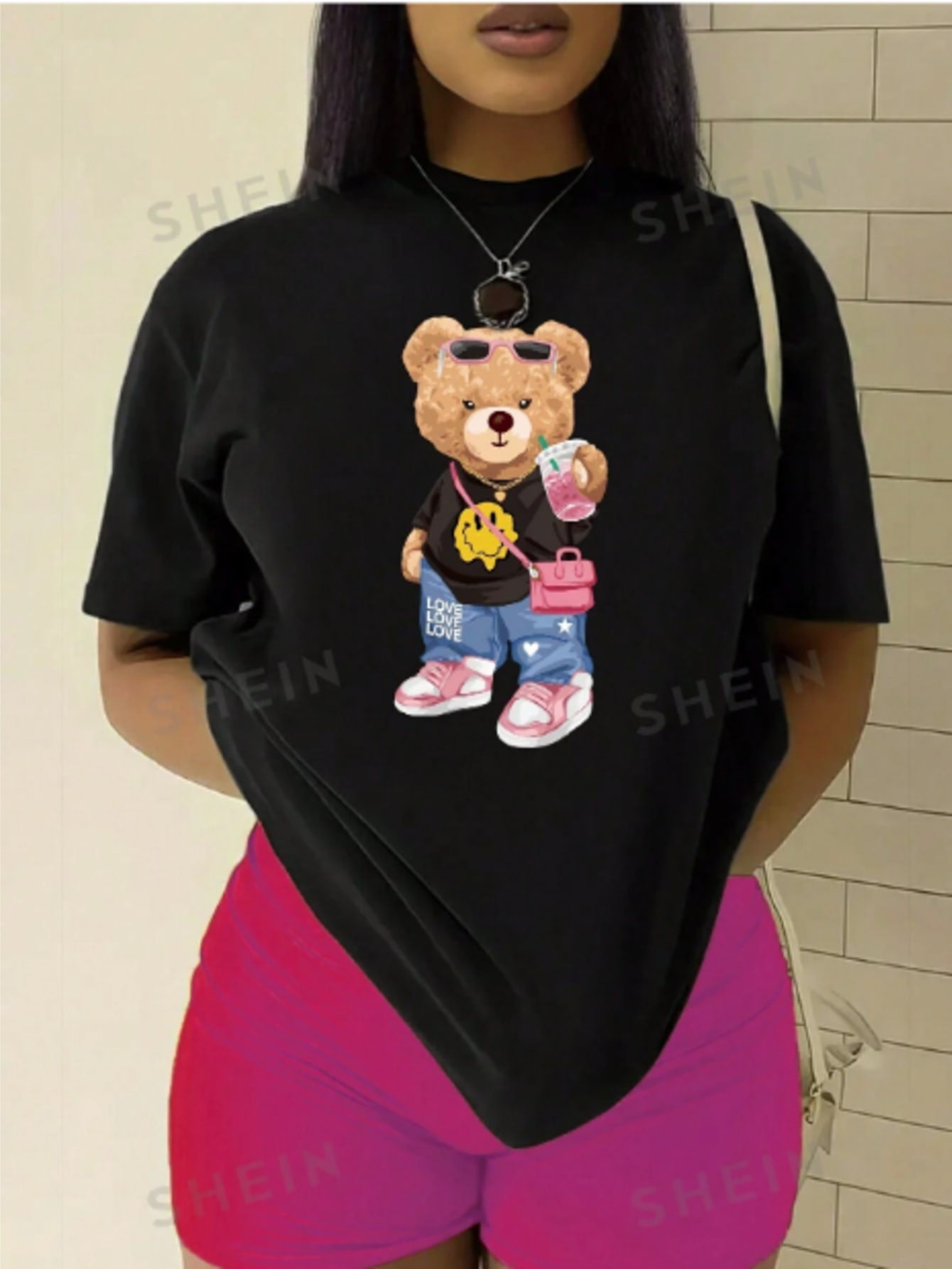 Camiseta Feminina Ombro Caído urso drip tumblr Streetwear T-shirt Camisa Blogueira Style PLUS SIZE