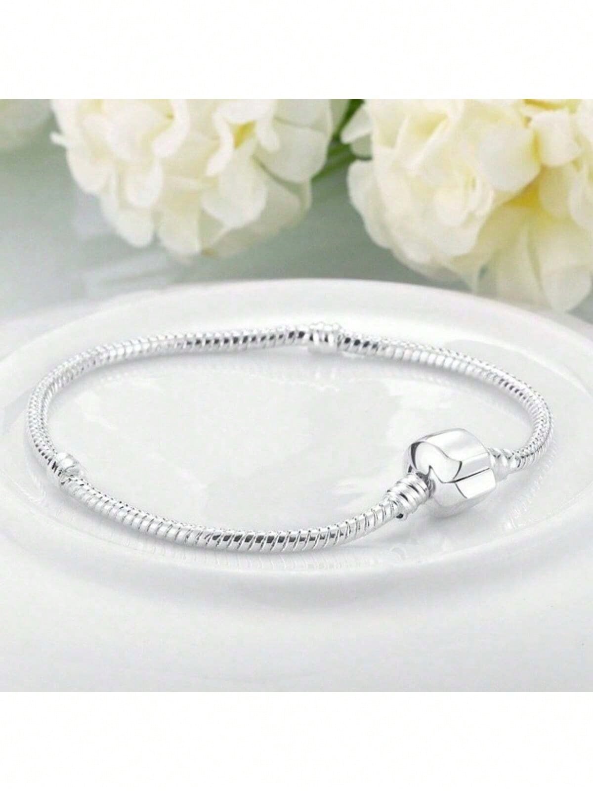 Pulseira Banhada A Prata 925 Berloques Fecho Simples Trava Simples Antialergica Macia Corrente De Cobra Pulseira Joias Femininas
