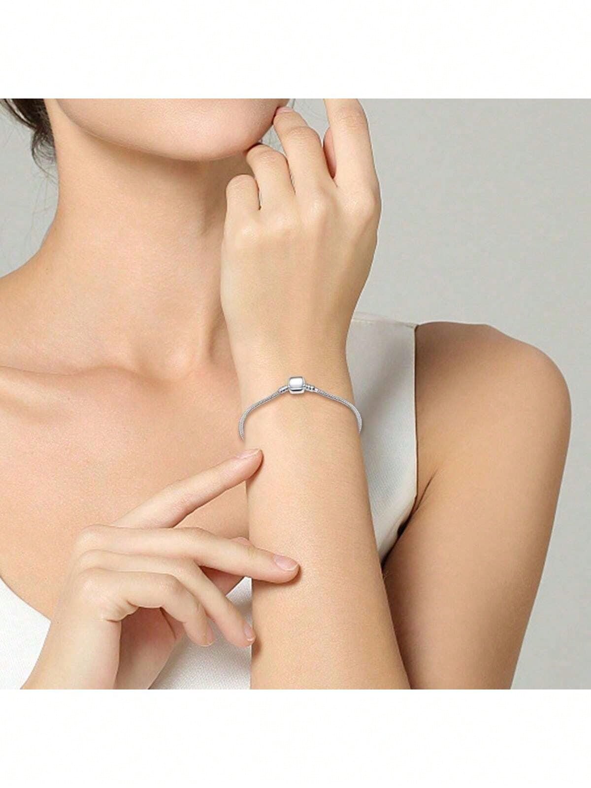 Pulseira Banhada A Prata 925 Berloques Fecho Simples Trava Simples Antialergica Macia Corrente De Cobra Pulseira Joias Femininas