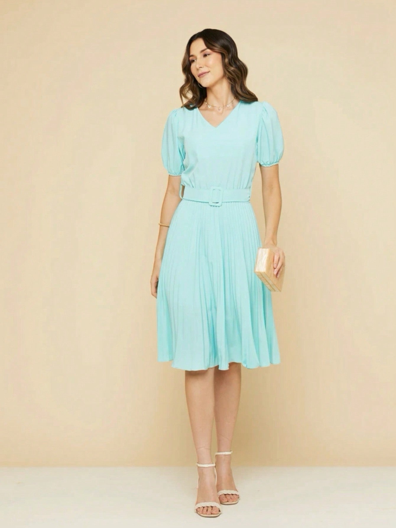 Vestido plissada lisa MIDI Rodado Moda Evangelica