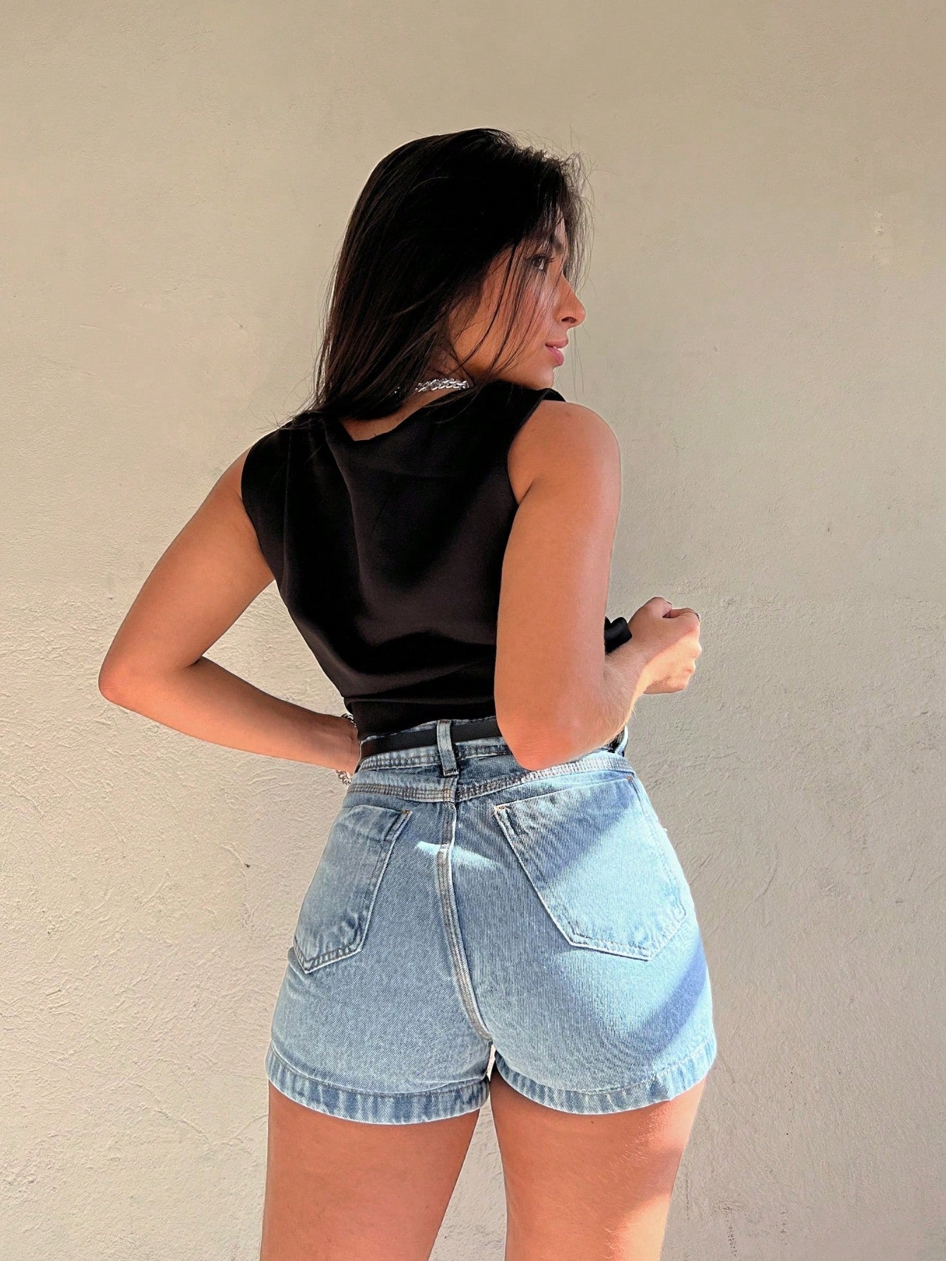 The lemon 707 com cinto preto Shorts jeans feminino lisa sem rascada juvenil natural shorts Feminino 707