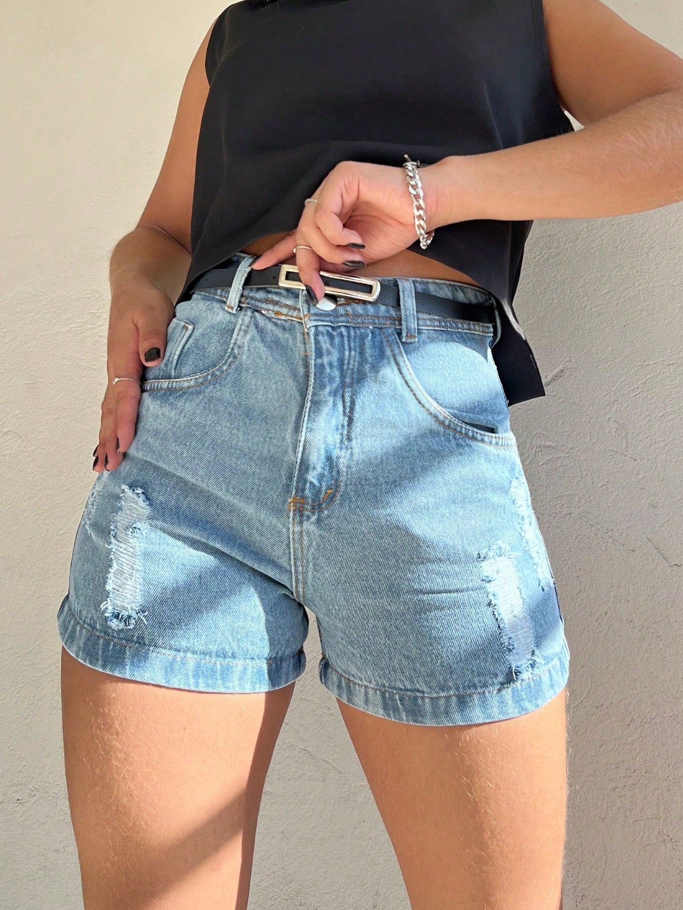 The lemon 707 com cinto preto Shorts jeans feminino lisa sem rascada juvenil natural shorts Feminino 707