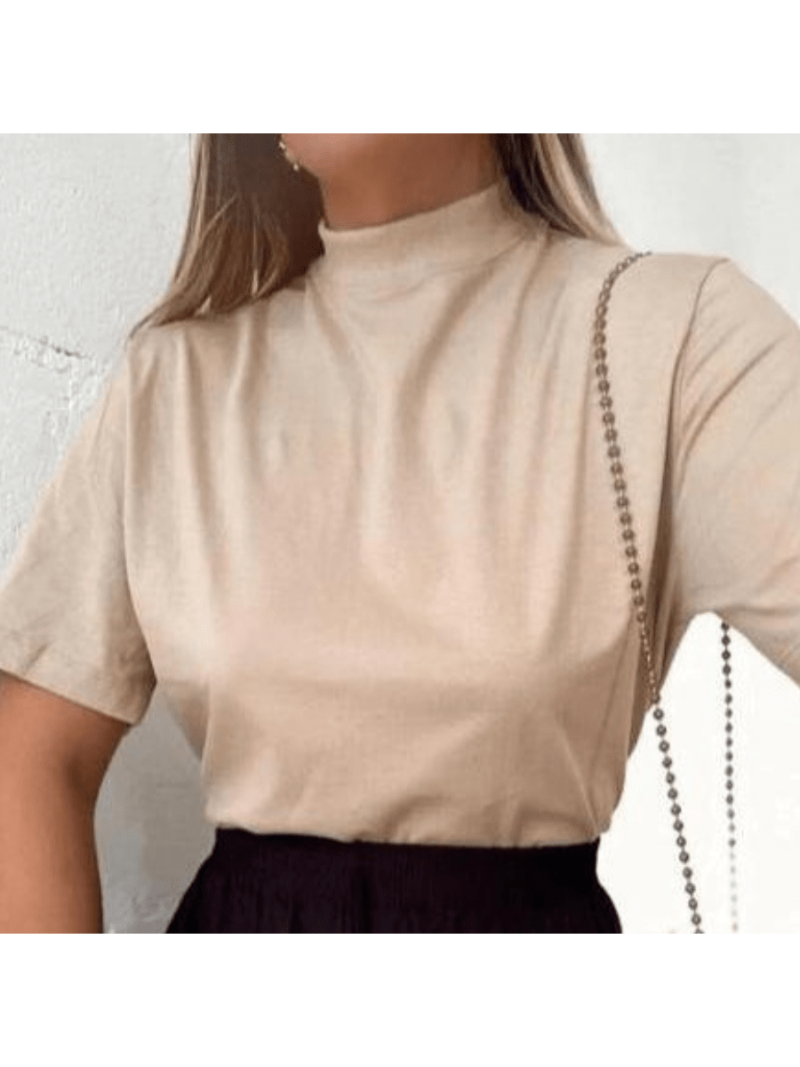 BLUSA T-SHIRT FEMININA GOLA ALTA MANGA CURTA