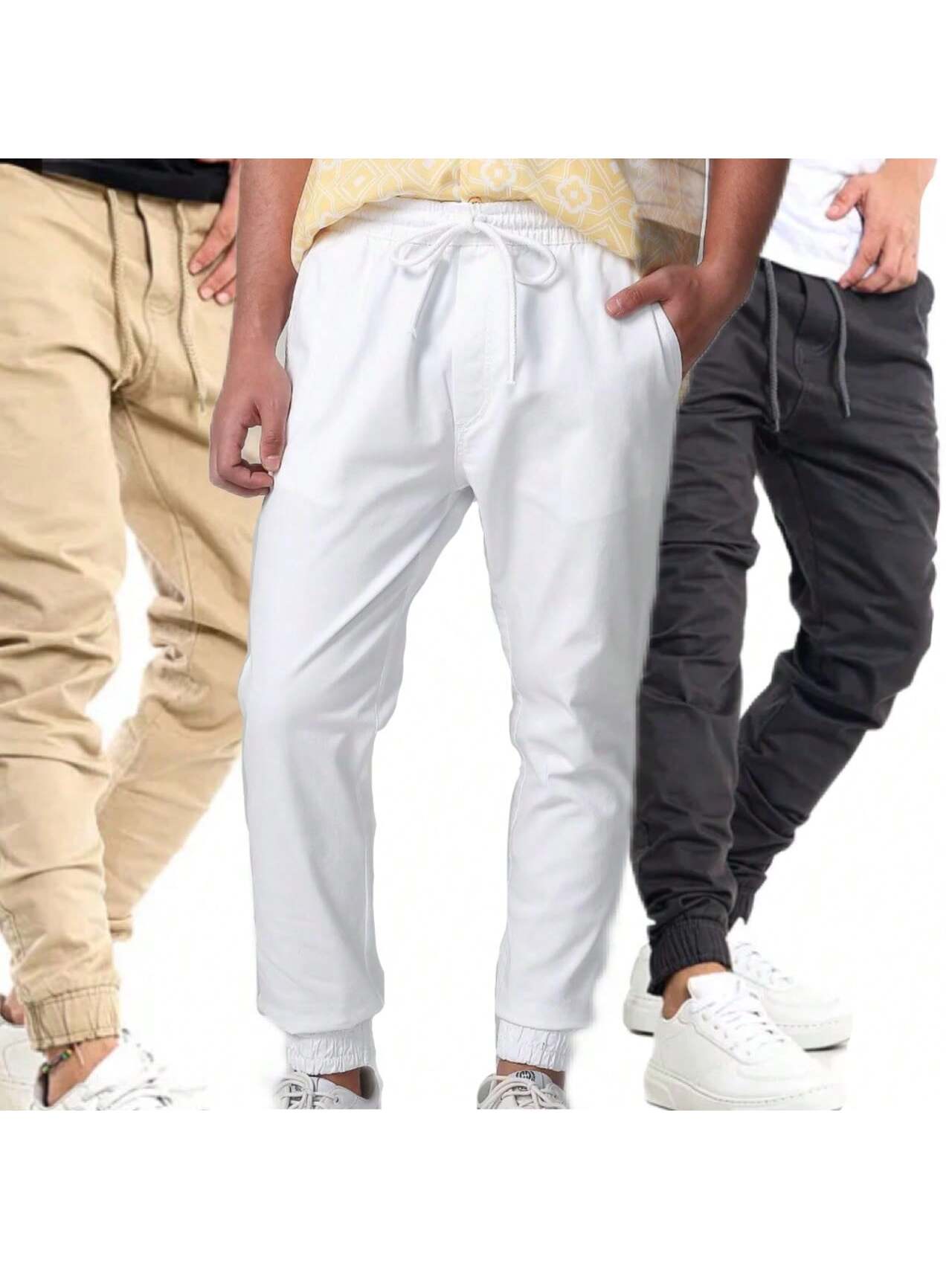 Kit 3 Calça Jogger jeans Masculina Calças Jeans Sarja Preto Masculina Jogger Punho Elastico