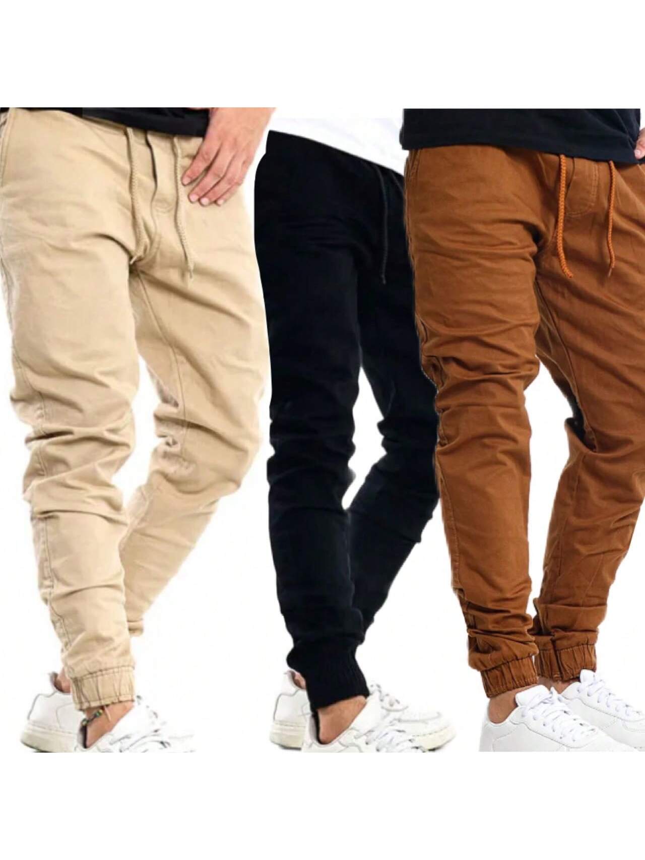 Kit 3 Calça Jogger jeans Masculina Calças Jeans Sarja Preto Masculina Jogger Punho Elastico