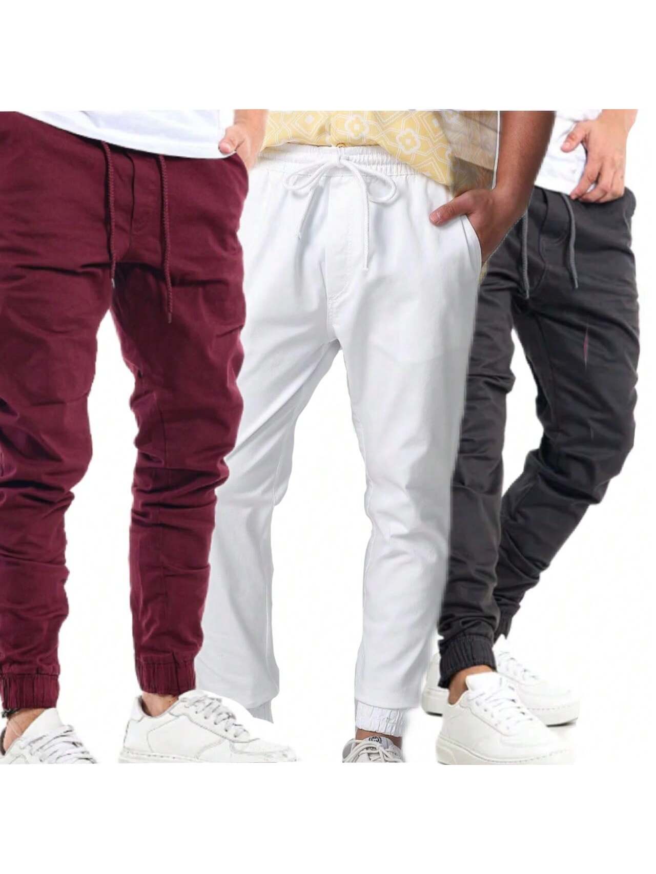 Kit 3 Calça Jogger jeans Masculina Calças Jeans Sarja Preto Masculina Jogger Punho Elastico