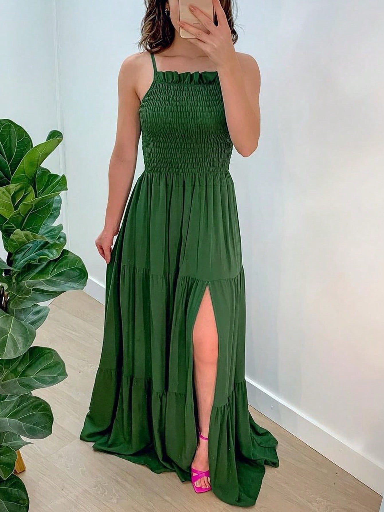 Vestido longo frente única Elastek fenda elegante