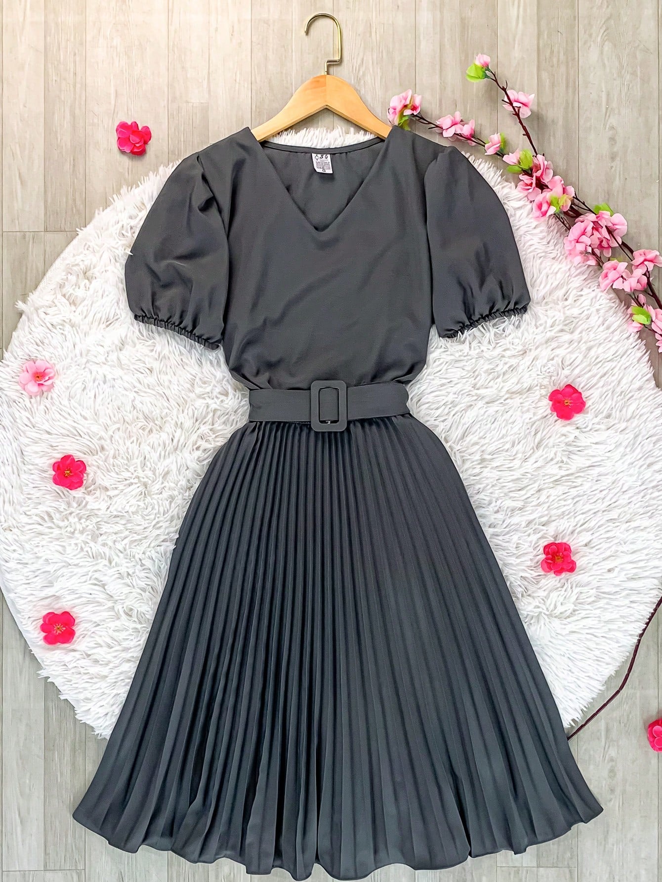 Vestido plissada lisa MIDI Rodado Moda Evangelica
