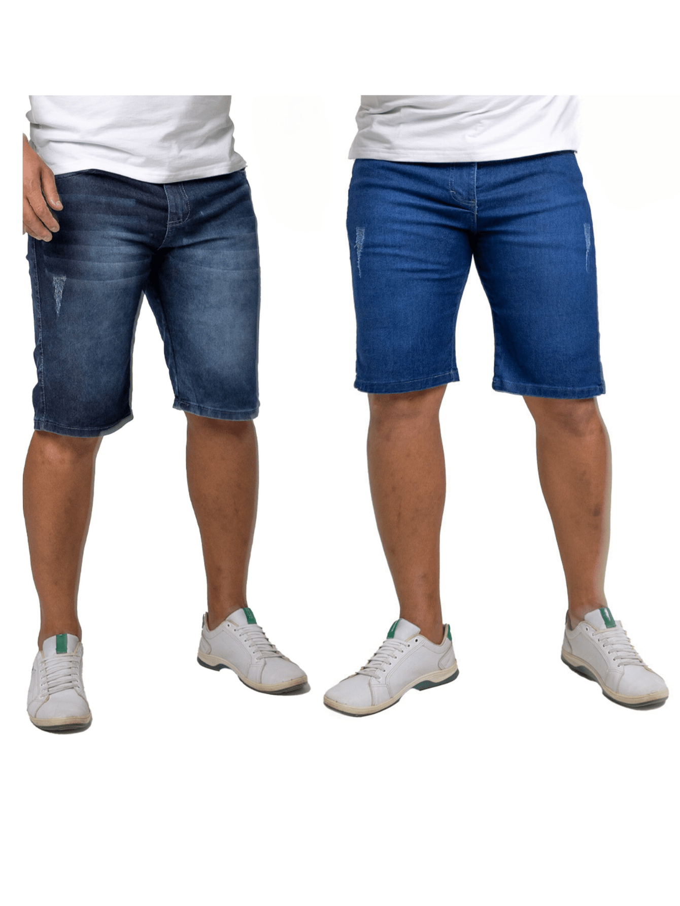 KIT 2 Bermuda Masculina Jeans Azul Puido e Azul Bigode Com Elasticidade
