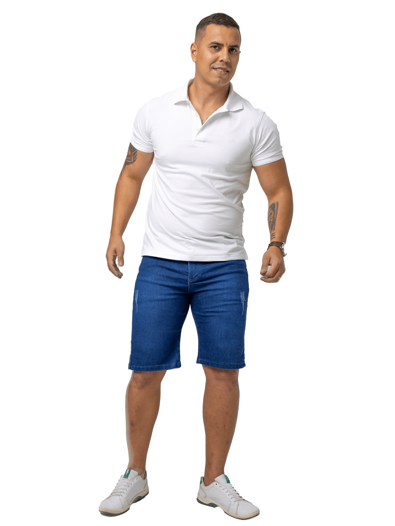 KIT 2 Bermuda Masculina Jeans Azul Puido e Azul Bigode Com Elasticidade