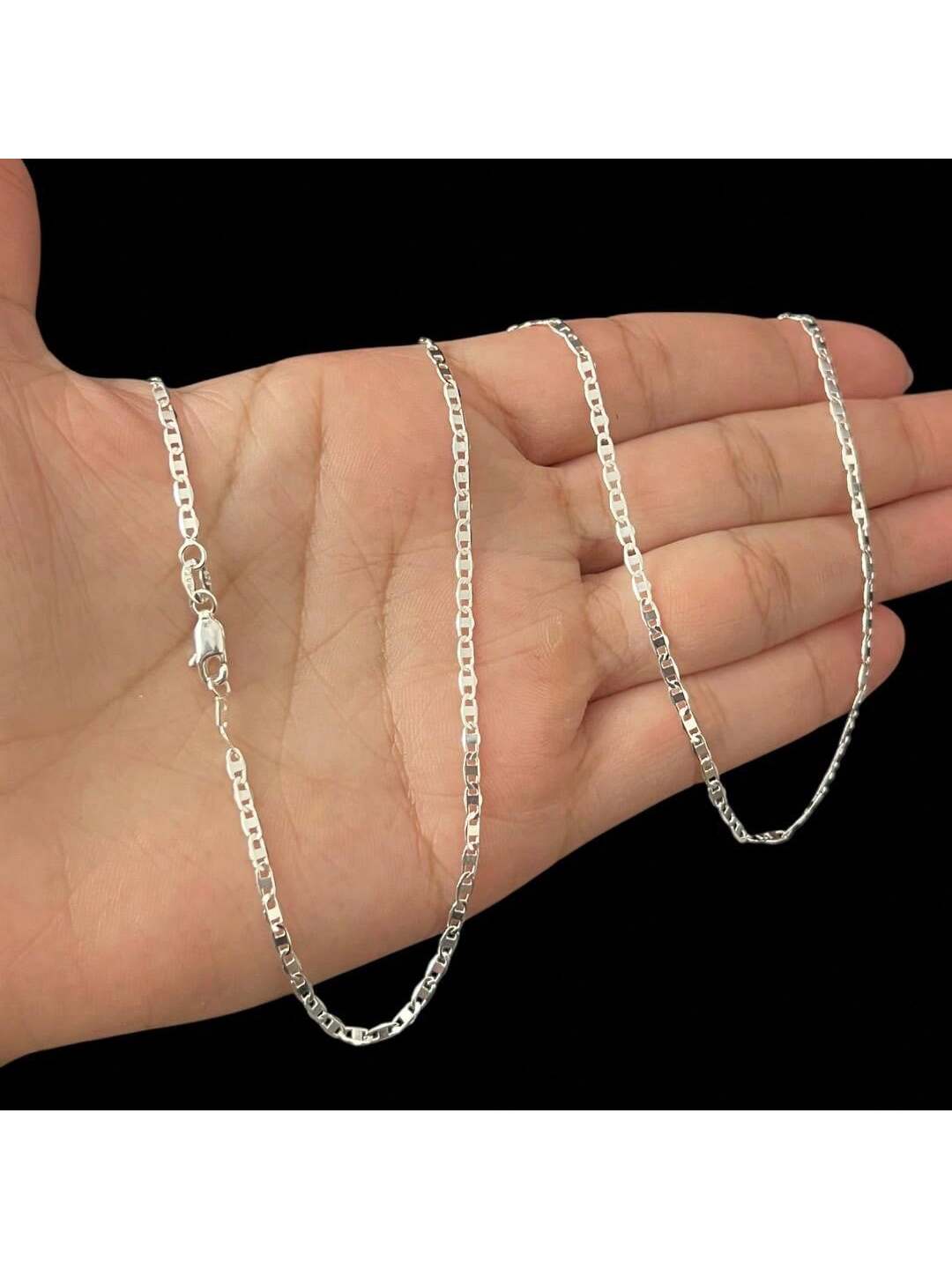 Corrente Correntinha Masculina Prata Fina Piastrini 2mm Banhado a Prata 925 60cm/ 70cm/80cm