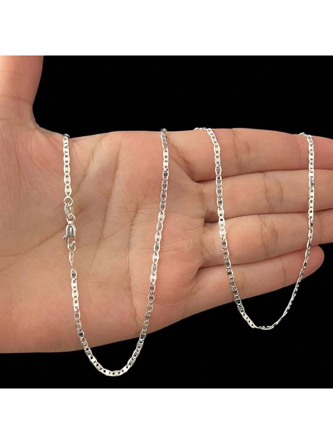 Corrente Correntinha Masculina Prata Fina Piastrini 2mm Banhado a Prata 925 60cm/ 70cm/80cm