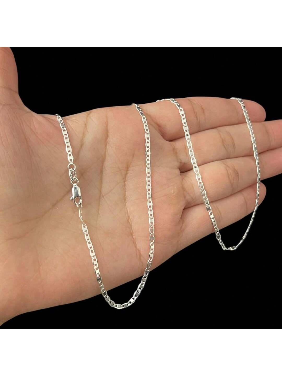 Corrente Correntinha Masculina Prata Fina Piastrini 2mm Banhado a Prata 925 60cm/ 70cm/80cm
