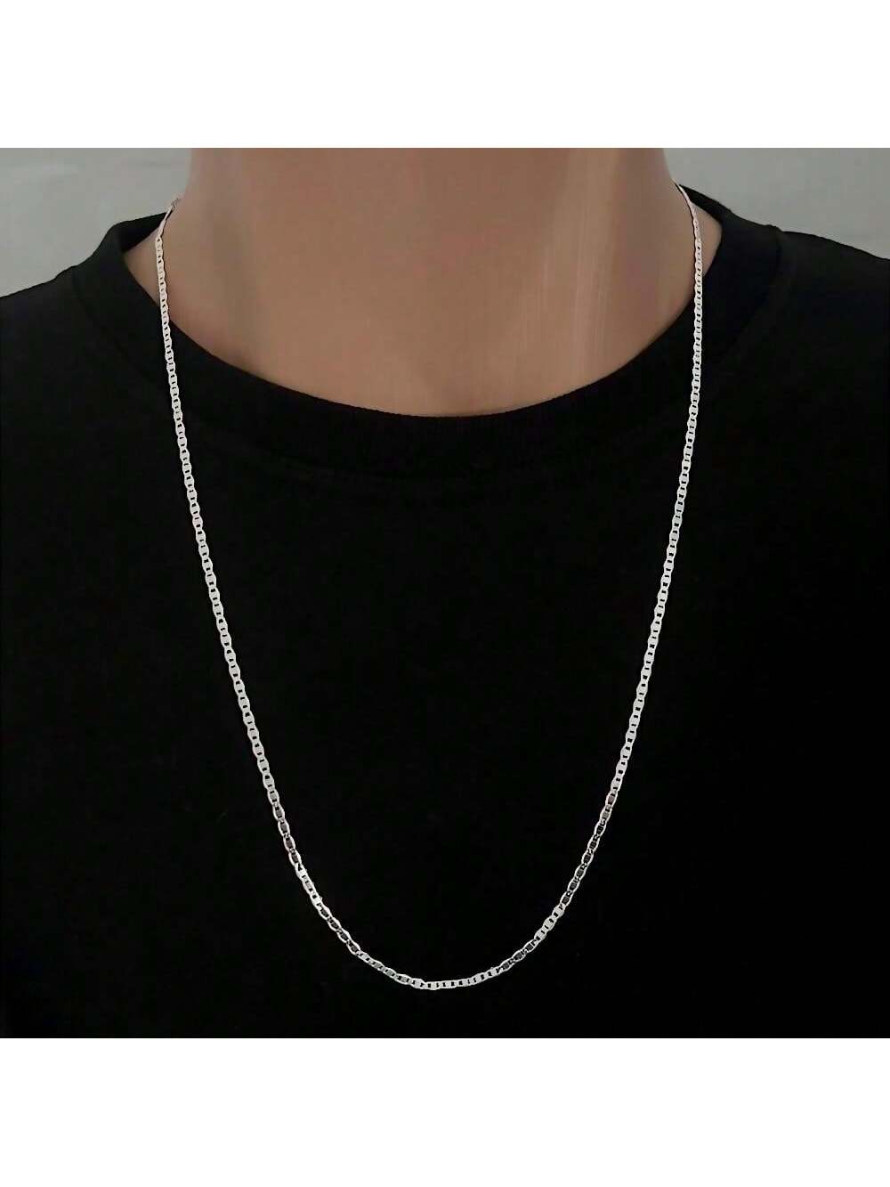 Corrente Correntinha Masculina Prata Fina Piastrini 2mm Banhado a Prata 925 60cm/ 70cm/80cm
