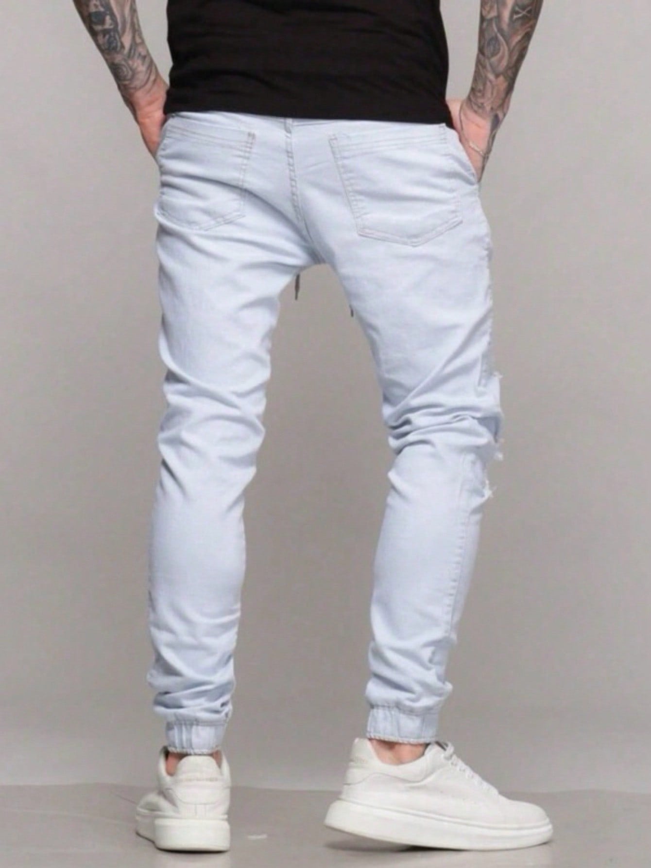 Calça Masculina Jeans Sarja Skinny Slim Rasgada Destroyed