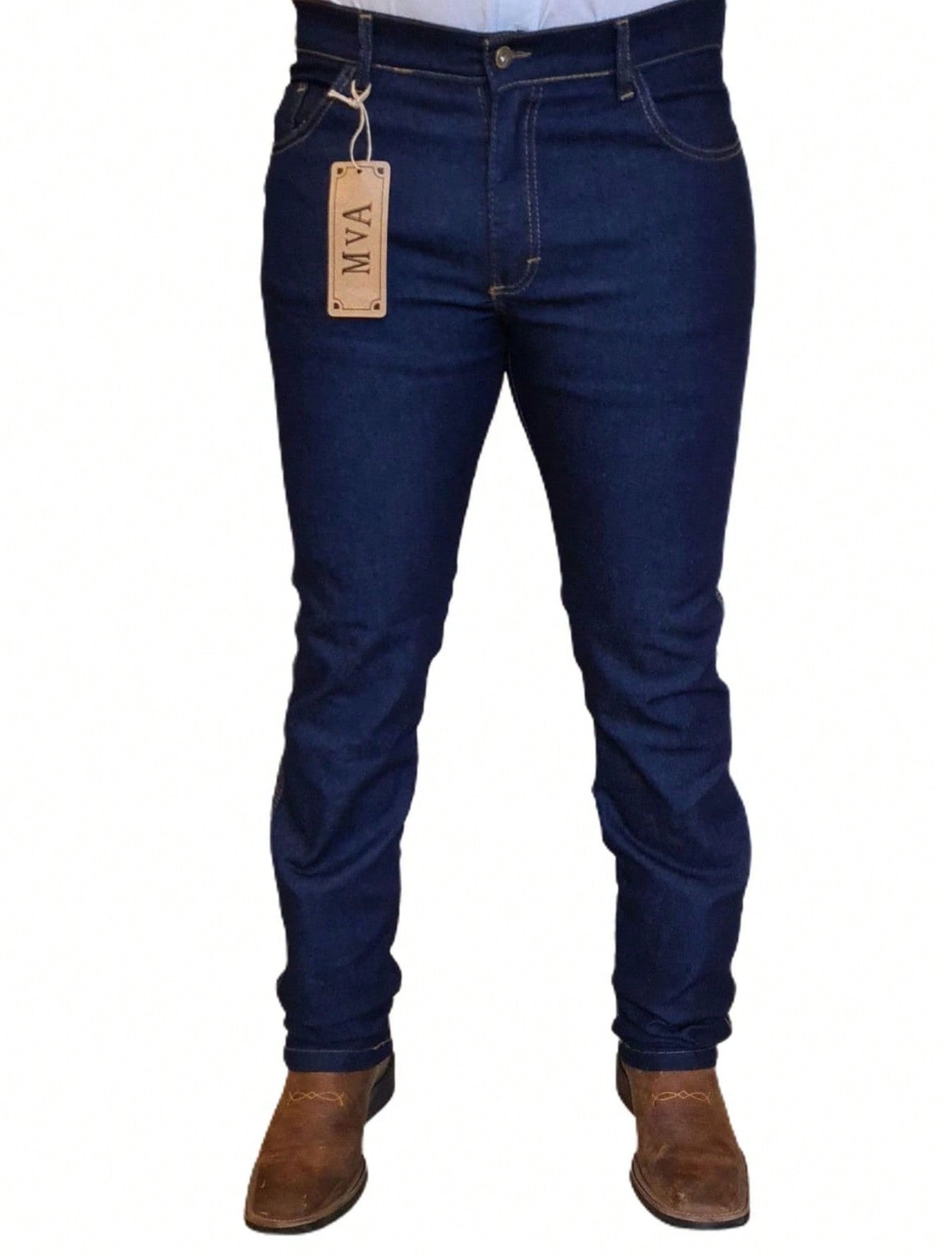 Calça country masculina jeans reforçada para rodeio para usar com bota com elastano