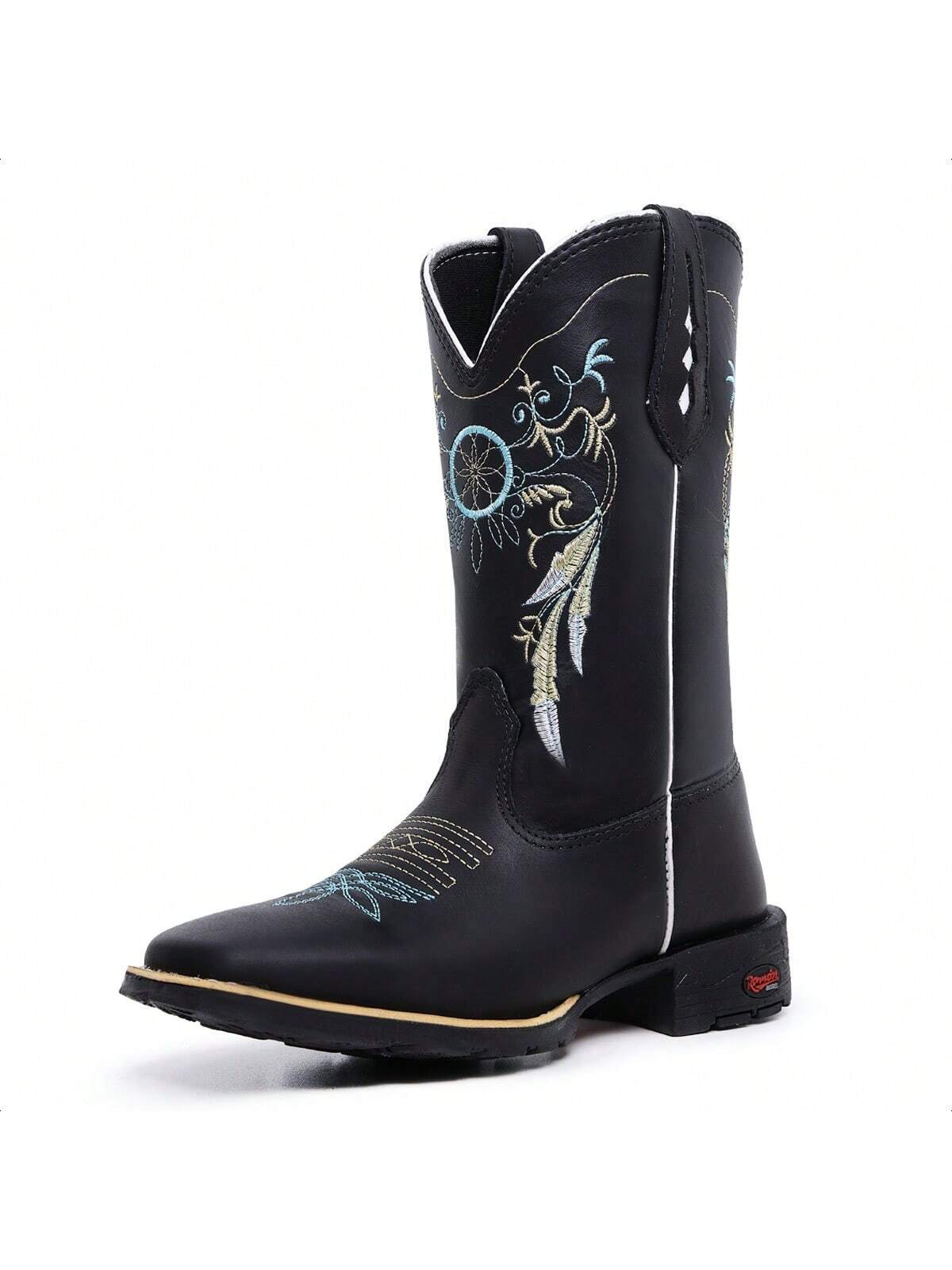 Bota Texana Feminina Country Cano Médio Bordada Bico Quadrado Moda