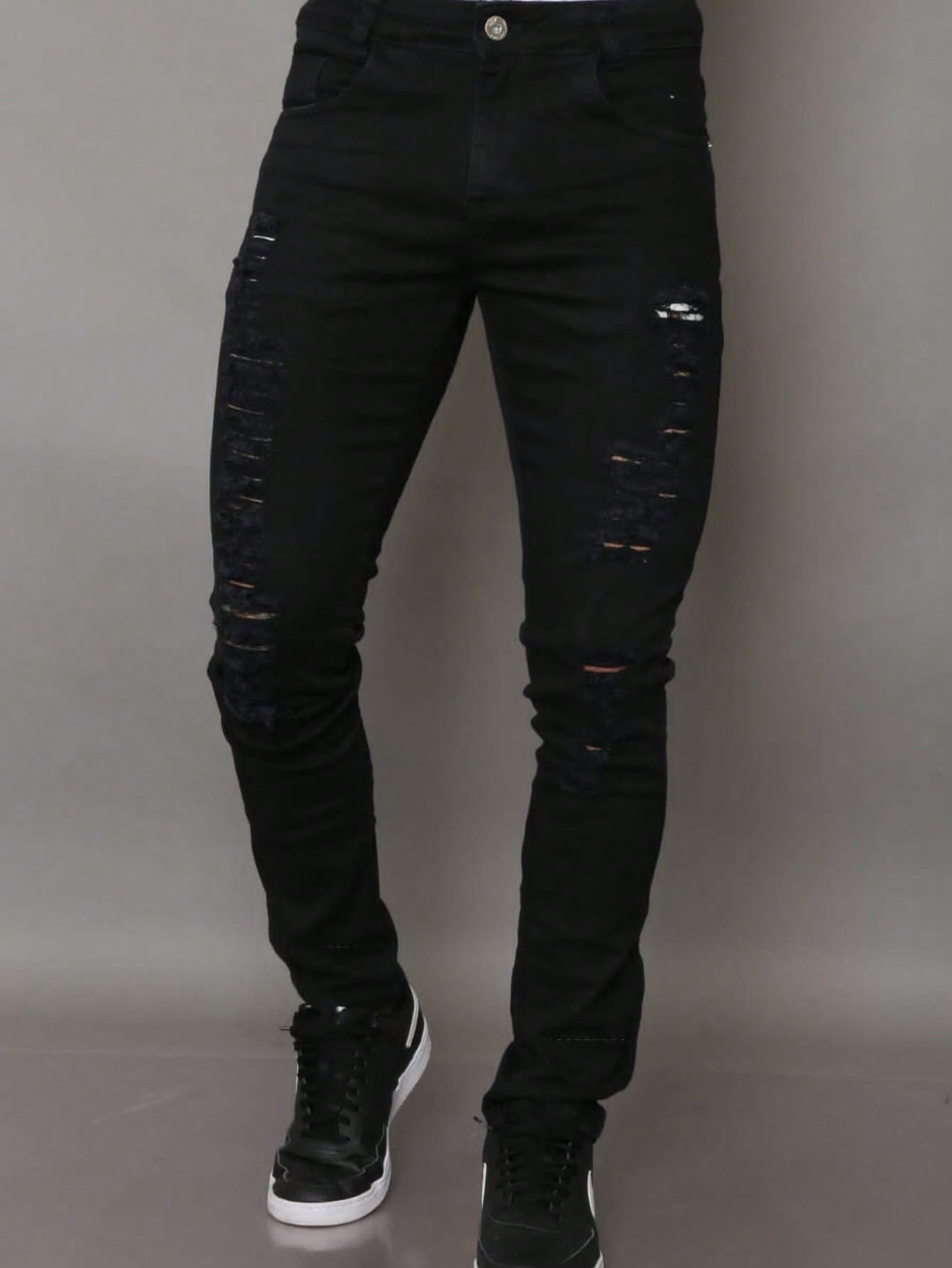 Calça Masculino Preto Rasgado de Sarja Estilosa