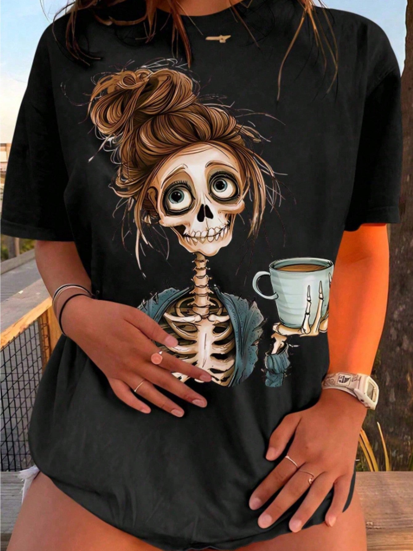 Camiseta Feminina Estampa de Caveira Mulher Verão Halloween