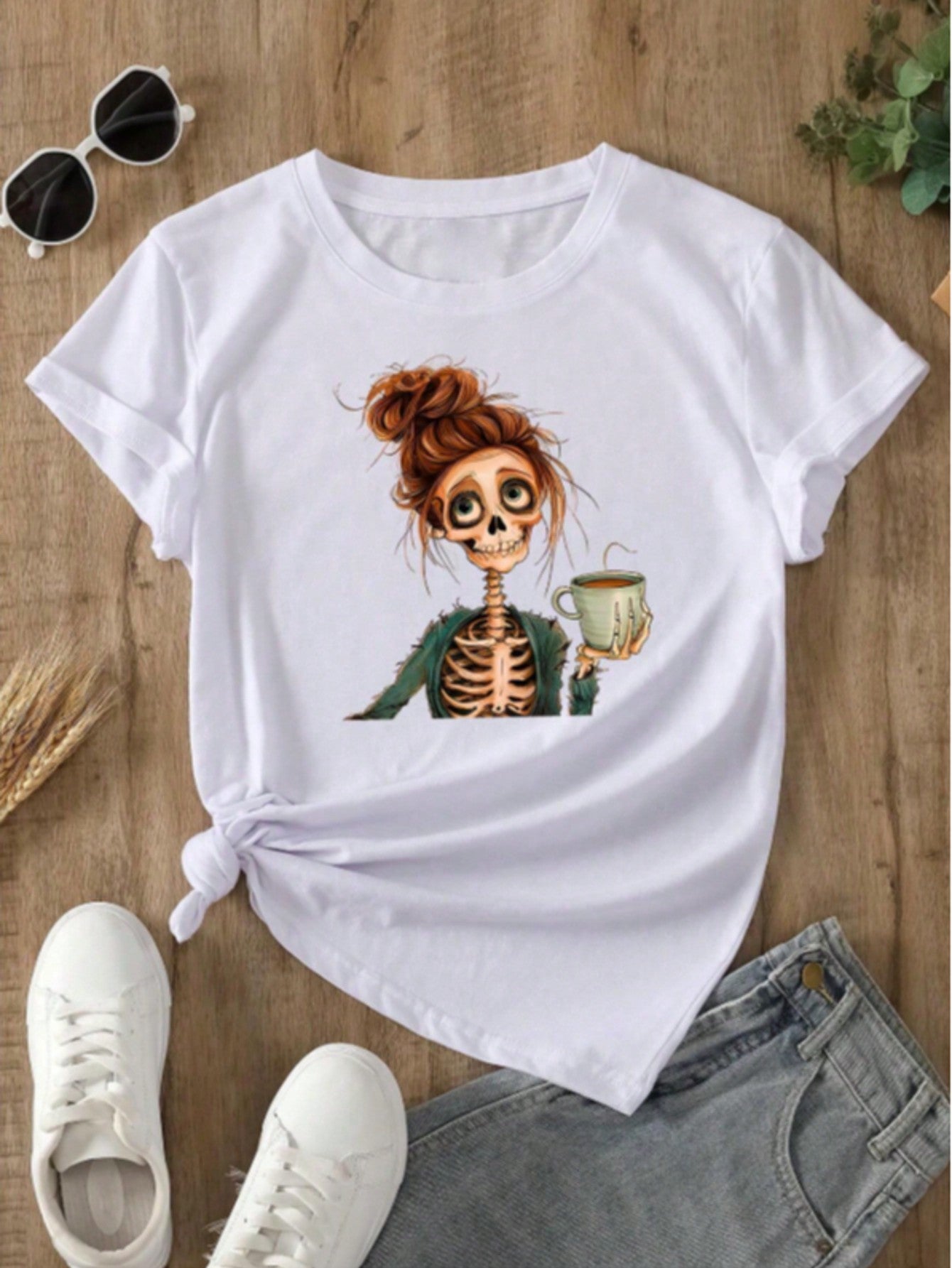 Camiseta Feminina Estampa de Caveira Mulher Verão Halloween