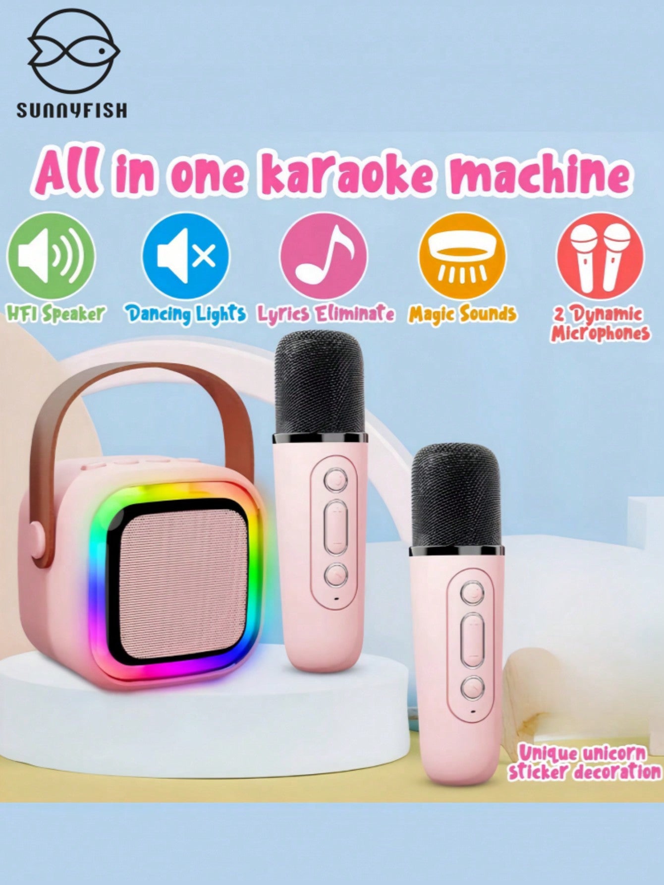 Caixa De Som Com Microfone Alto-Falante Karaokê sem fio Bluetooth Portátil Infantil Natal Festa Presente