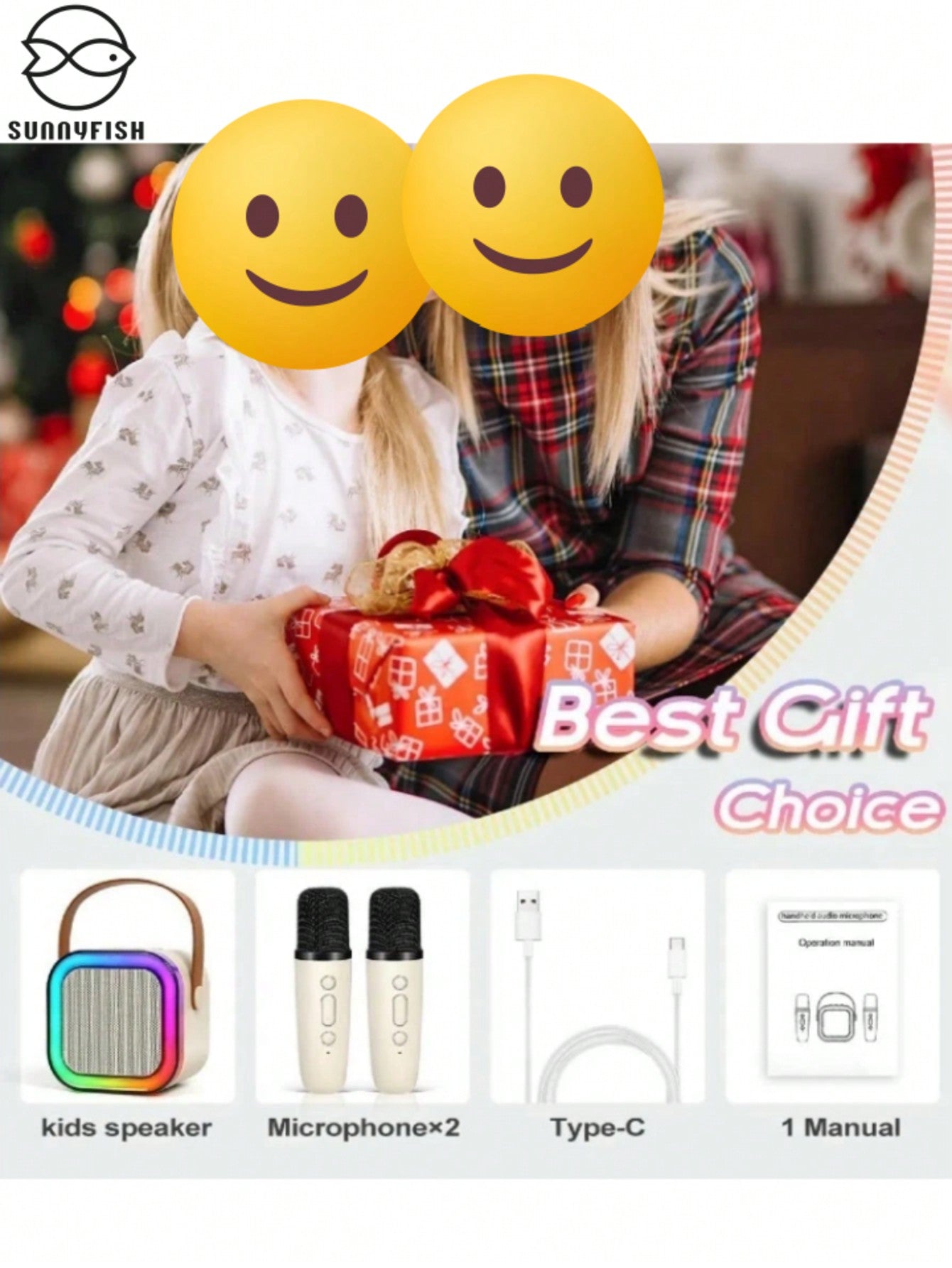 Caixa De Som Com Microfone Alto-Falante Karaokê sem fio Bluetooth Portátil Infantil Natal Festa Presente