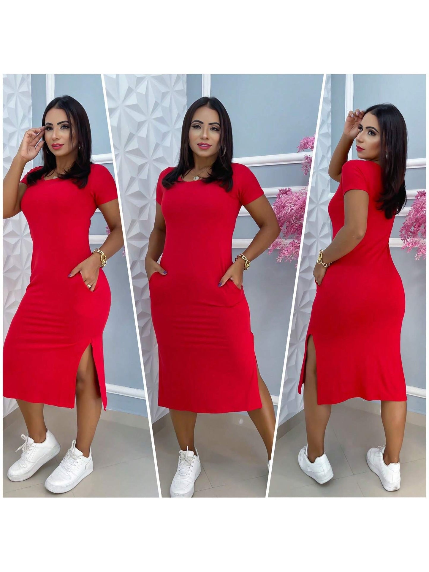 vestido midi com bolso tamanho unico g tecido visc likra