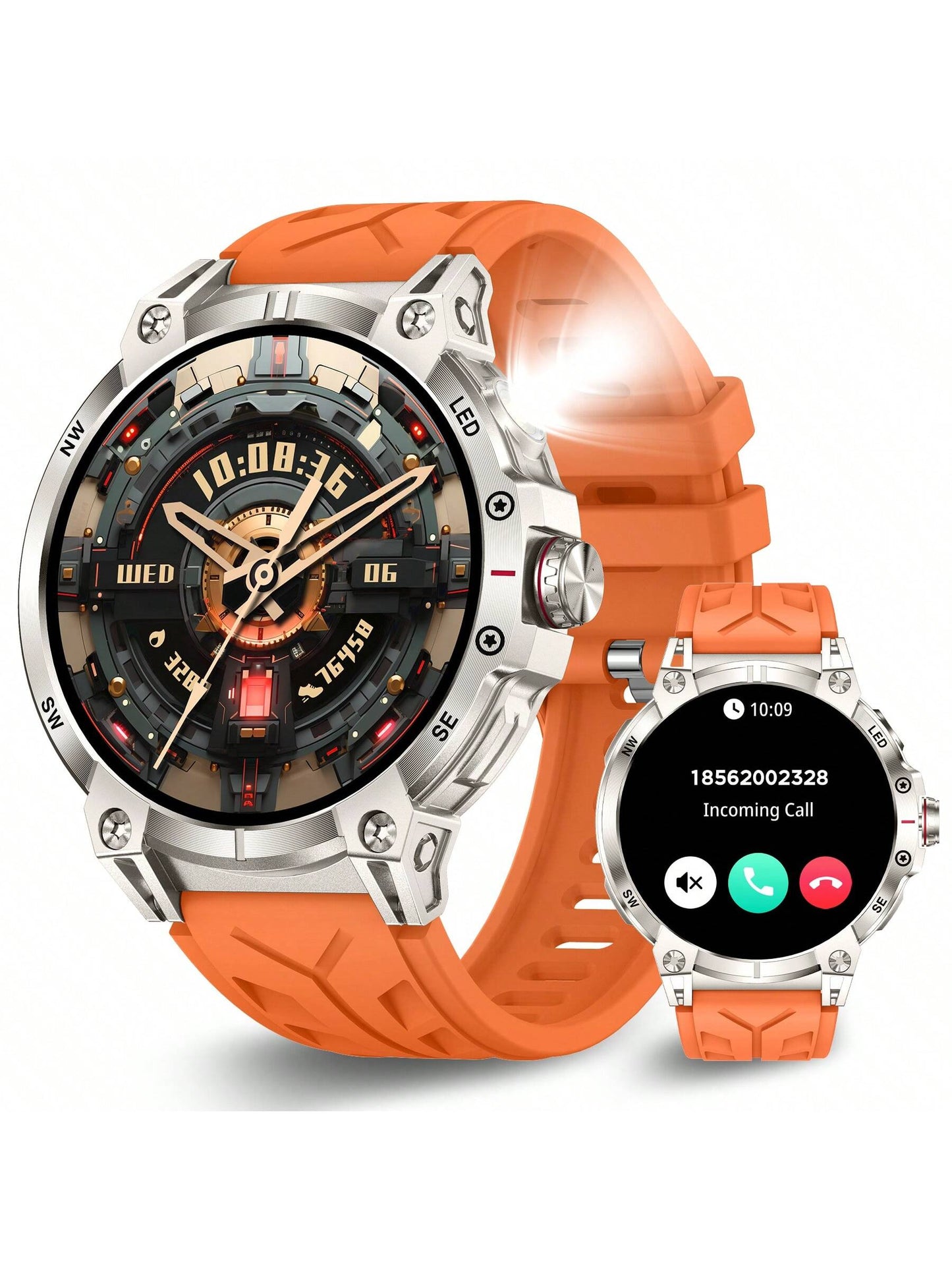 EIGIIS Smartwatch para Homens (Atender/Discar Chamadas) com Lanterna LED, Bateria 760mAh, Mais de 100 Modos Esportivos, Rastreamento de Frequência Cardíaca e Sono, Relógio Rastreador de Fitness 1,85" HD, Smartwatches Táticos para iOS e Android