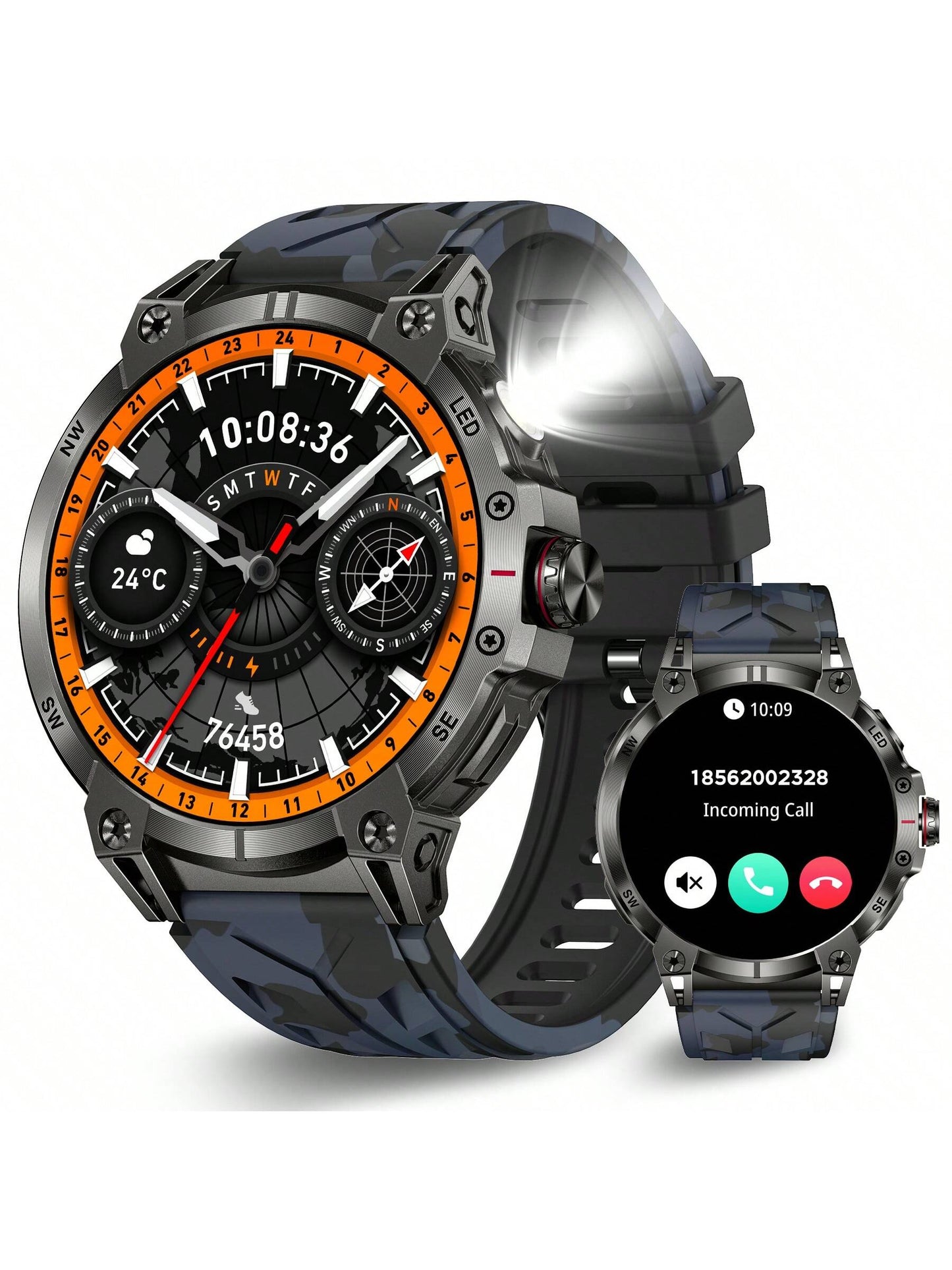 EIGIIS Smartwatch para Homens (Atender/Discar Chamadas) com Lanterna LED, Bateria 760mAh, Mais de 100 Modos Esportivos, Rastreamento de Frequência Cardíaca e Sono, Relógio Rastreador de Fitness 1,85" HD, Smartwatches Táticos para iOS e Android