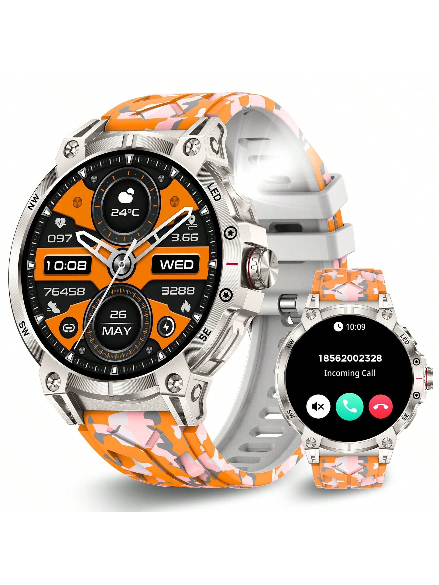 EIGIIS Smartwatch para Homens (Atender/Discar Chamadas) com Lanterna LED, Bateria 760mAh, Mais de 100 Modos Esportivos, Rastreamento de Frequência Cardíaca e Sono, Relógio Rastreador de Fitness 1,85" HD, Smartwatches Táticos para iOS e Android