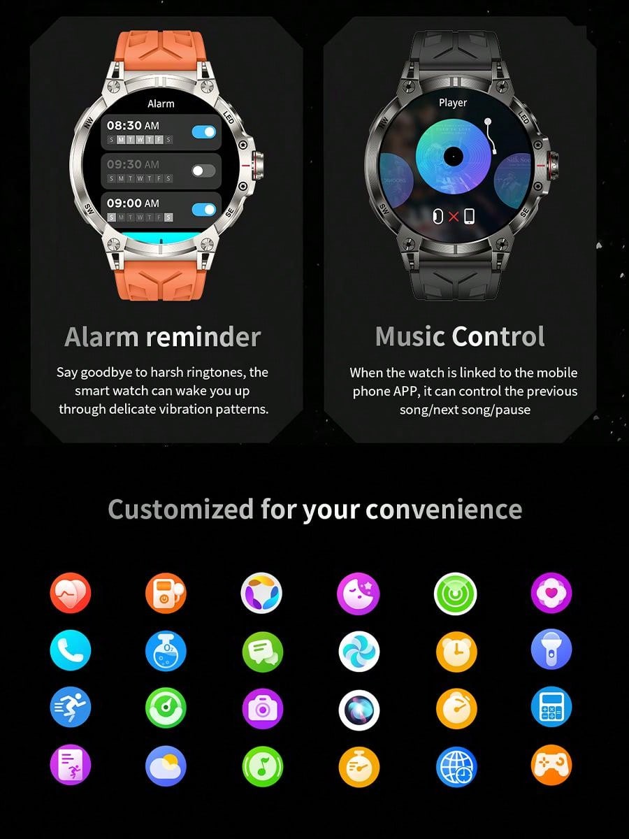 EIGIIS Smartwatch para Homens (Atender/Discar Chamadas) com Lanterna LED, Bateria 760mAh, Mais de 100 Modos Esportivos, Rastreamento de Frequência Cardíaca e Sono, Relógio Rastreador de Fitness 1,85" HD, Smartwatches Táticos para iOS e Android