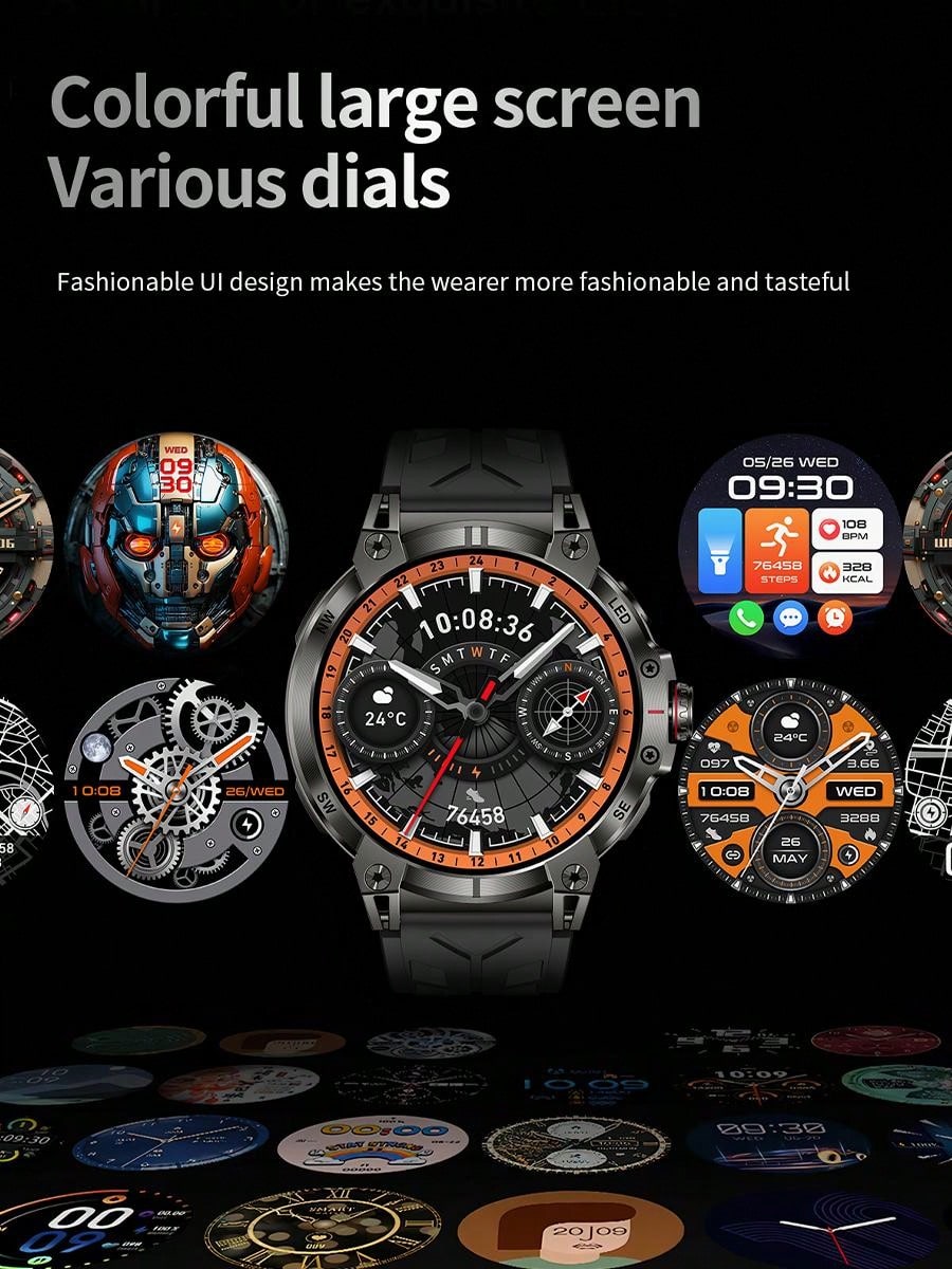 EIGIIS Smartwatch para Homens (Atender/Discar Chamadas) com Lanterna LED, Bateria 760mAh, Mais de 100 Modos Esportivos, Rastreamento de Frequência Cardíaca e Sono, Relógio Rastreador de Fitness 1,85" HD, Smartwatches Táticos para iOS e Android