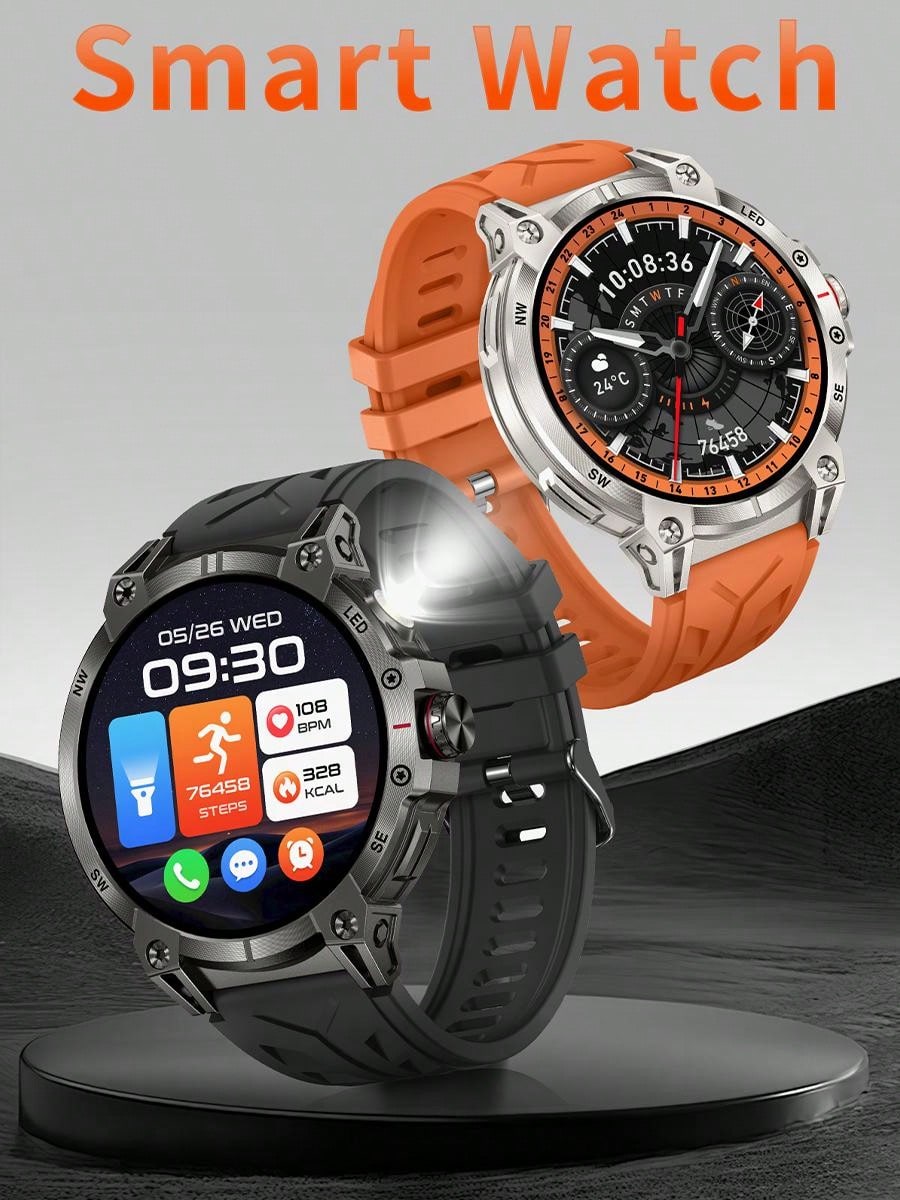EIGIIS Smartwatch para Homens (Atender/Discar Chamadas) com Lanterna LED, Bateria 760mAh, Mais de 100 Modos Esportivos, Rastreamento de Frequência Cardíaca e Sono, Relógio Rastreador de Fitness 1,85" HD, Smartwatches Táticos para iOS e Android