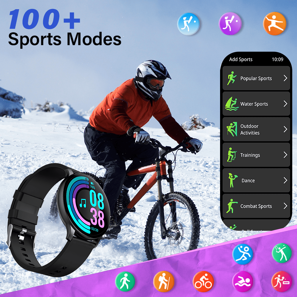 Laxasfit LAXASFIT Relógio Inteligente Masculino e Feminino Novo de 2025, Tela Digital, À Prova D'Água IP68, Mostrador Redondo, Caixa de Plástico, Pulseira de Silicone, Chamada Sem Fio, Mais de 100 Modos Esportivos, Lembrete de Clima, Despertador, Lembrete