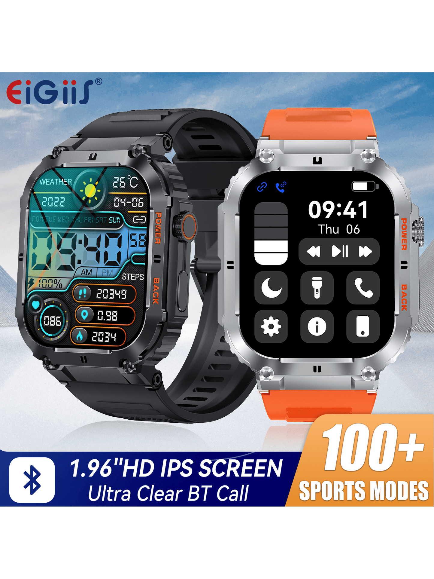 EIGIIS 1 Peça Smartwatch Multifuncional, Relógio Inteligente de Tela Cheia de 1,96 Polegadas para Homens, Capacidade de Bateria Maior de 360mAh, Mais de 80 Modos Esportivos, Fazer Chamadas, Lembrete de Mensagens de Terceiros, Lembrete de Sedentarismo, Com