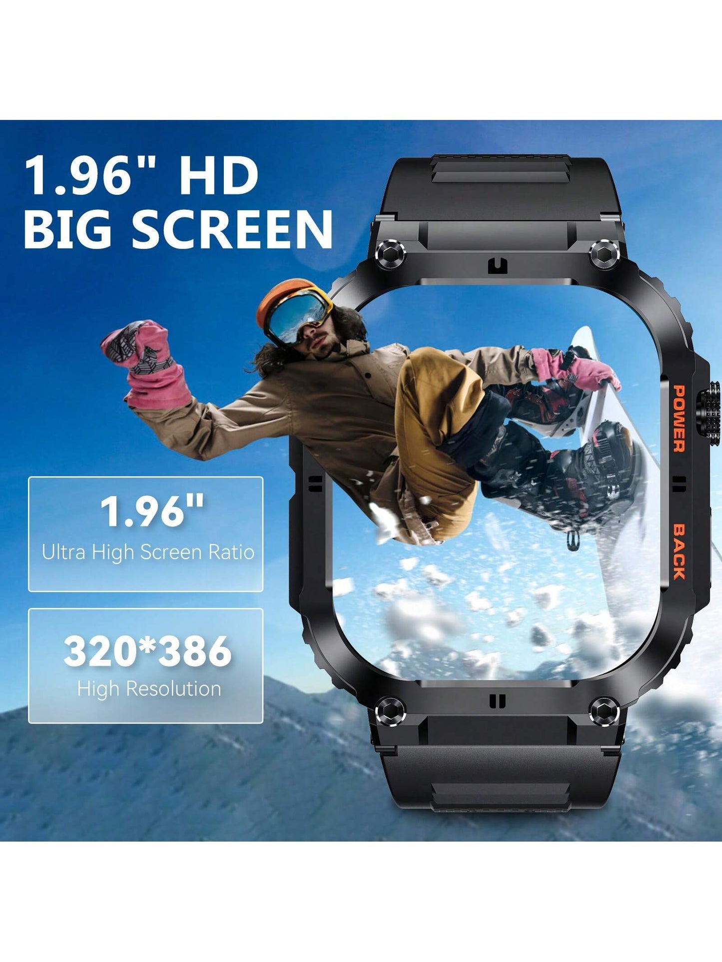 EIGIIS 1 Peça Smartwatch Multifuncional, Relógio Inteligente de Tela Cheia de 1,96 Polegadas para Homens, Capacidade de Bateria Maior de 360mAh, Mais de 80 Modos Esportivos, Fazer Chamadas, Lembrete de Mensagens de Terceiros, Lembrete de Sedentarismo, Com