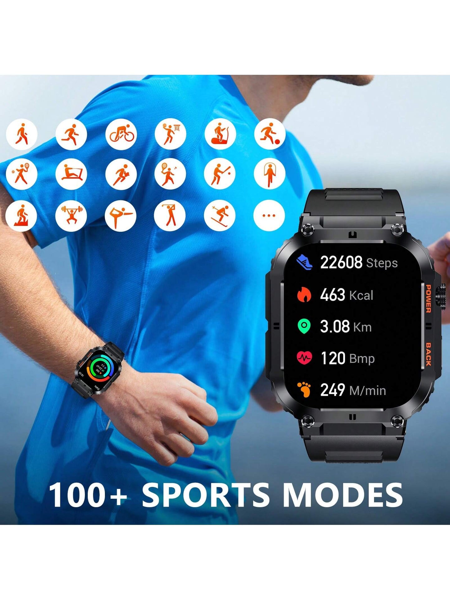 EIGIIS 1 Peça Smartwatch Multifuncional, Relógio Inteligente de Tela Cheia de 1,96 Polegadas para Homens, Capacidade de Bateria Maior de 360mAh, Mais de 80 Modos Esportivos, Fazer Chamadas, Lembrete de Mensagens de Terceiros, Lembrete de Sedentarismo, Com