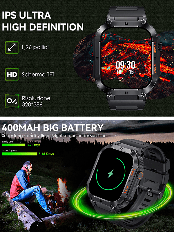 EIGIIS 1 Peça Smartwatch Multifuncional, Relógio Inteligente de Tela Cheia de 1,96 Polegadas para Homens, Capacidade de Bateria Maior de 360mAh, Mais de 80 Modos Esportivos, Fazer Chamadas, Lembrete de Mensagens de Terceiros, Lembrete de Sedentarismo, Com
